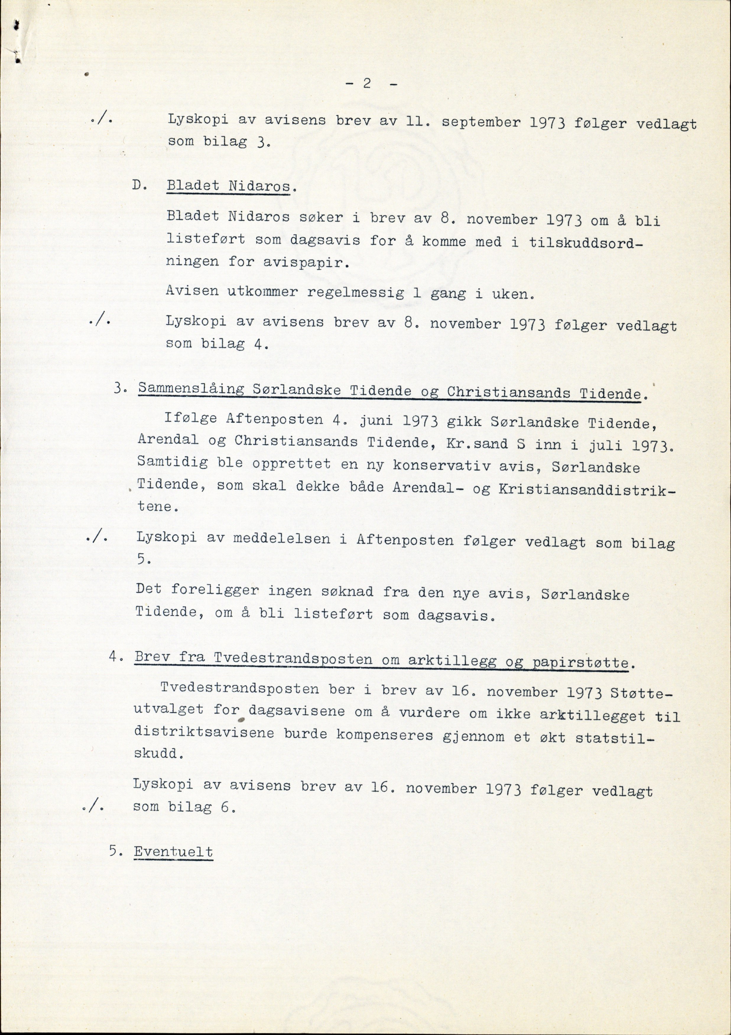 Støtteutvalget for dagsavisene, AV/RA-S-6927/D/Da/L0001/0001: Sakarkiv / Støtteutvalget, dagsorden med bilag, 1969-1974