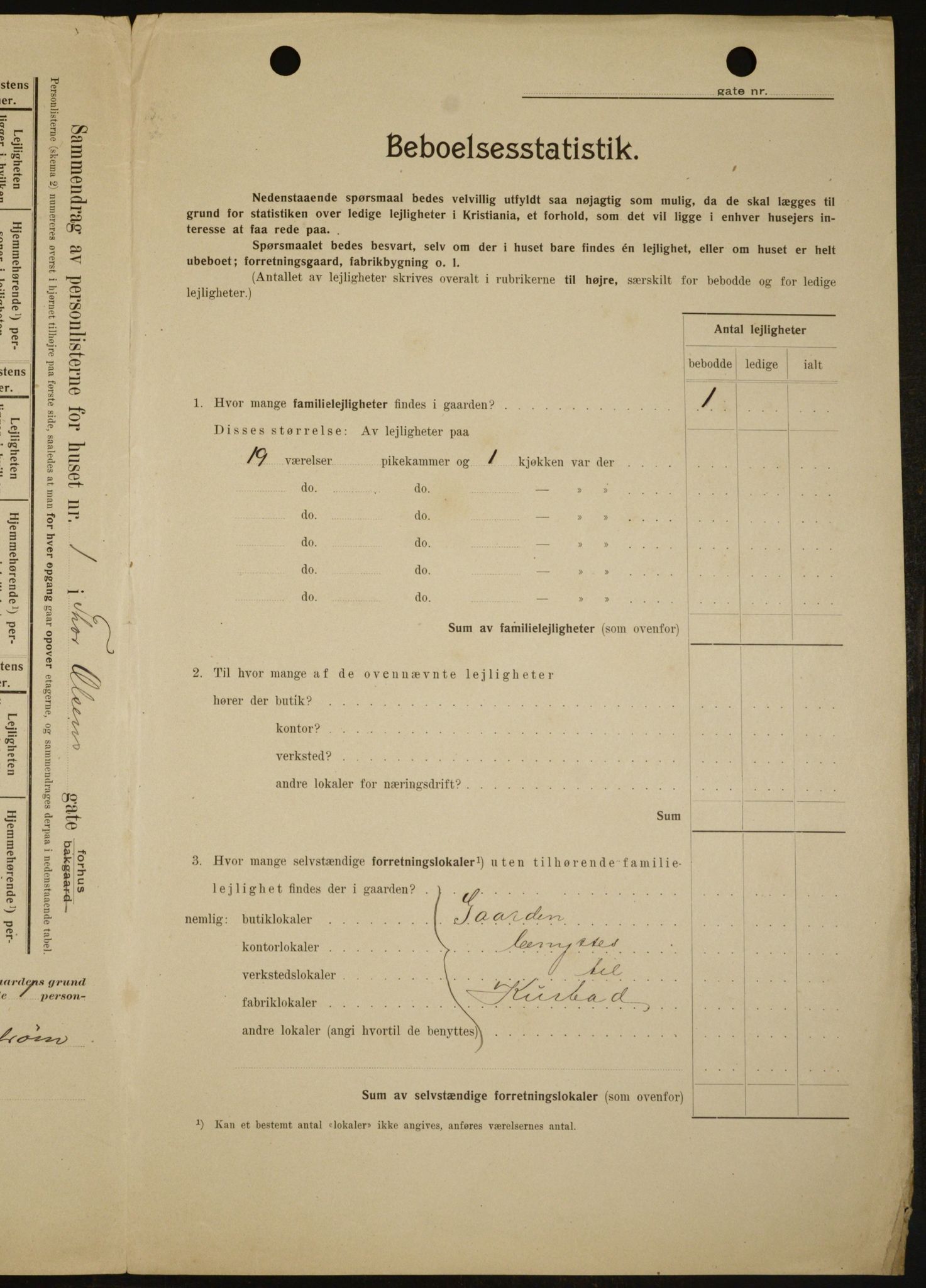 OBA, Kommunal folketelling 1.2.1909 for Kristiania kjøpstad, 1909, s. 99004