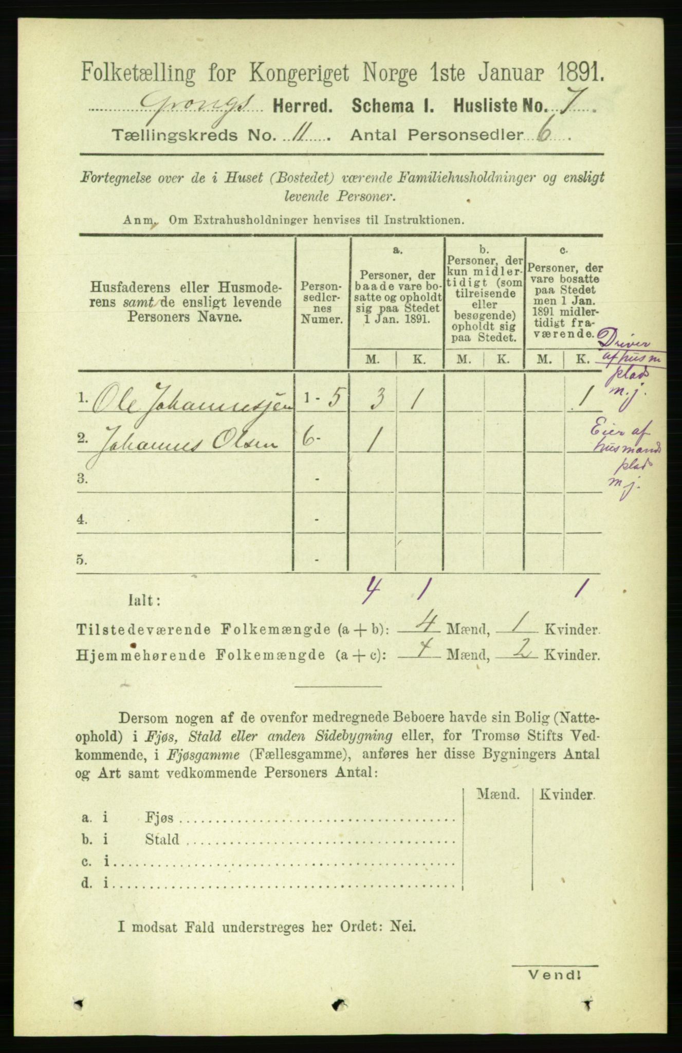 RA, Folketelling 1891 for 1742 Grong herred, 1891, s. 4037