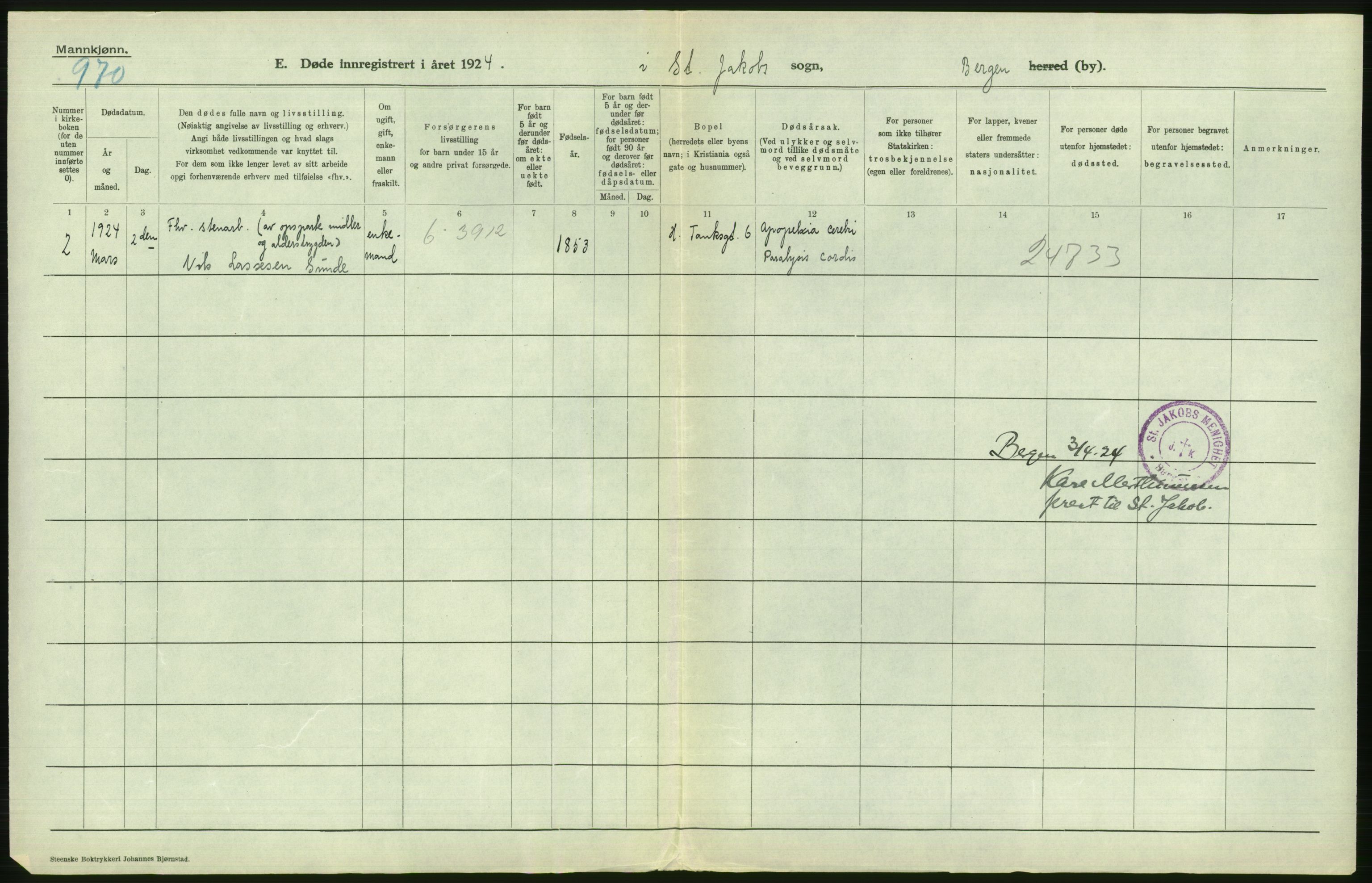 Statistisk sentralbyrå, Sosiodemografiske emner, Befolkning, AV/RA-S-2228/D/Df/Dfc/Dfcd/L0028: Bergen: Gifte, døde., 1924, s. 542