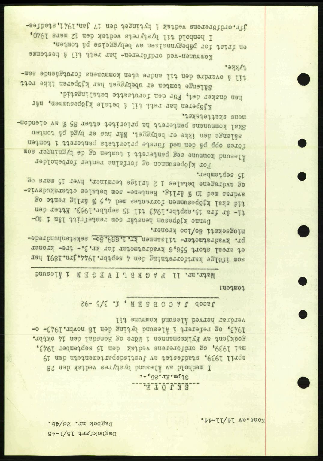 Ålesund byfogd, AV/SAT-A-4384: Pantebok nr. 36a, 1944-1945, Dagboknr: 28/1945