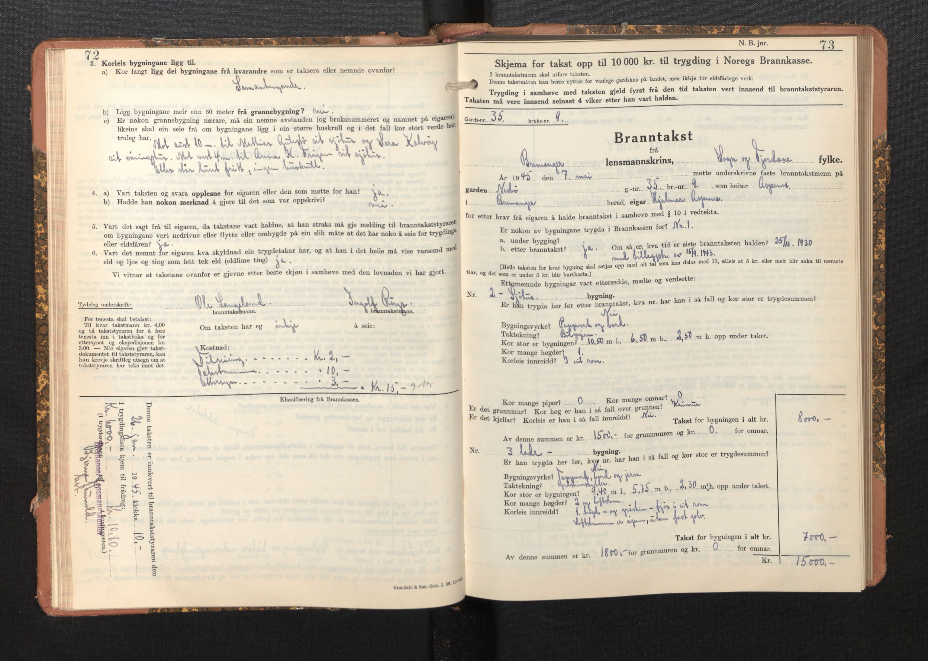 Lensmannen i Bremanger, AV/SAB-A-26701/0012/L0009: Branntakstprotokoll, skjematakst, 1943-1950, s. 72-73