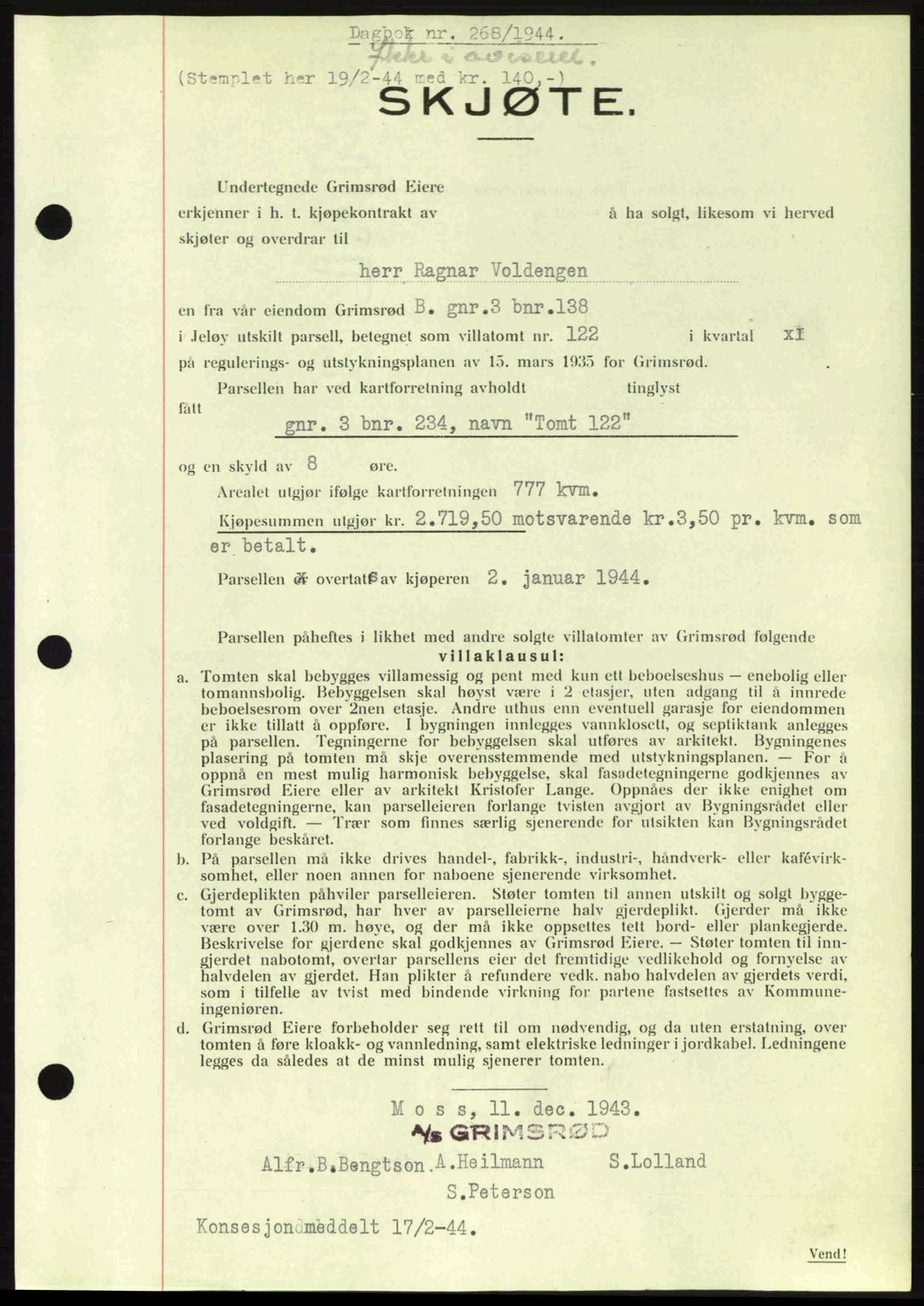 Moss sorenskriveri, SAO/A-10168: Pantebok nr. A12, 1943-1944, Dagboknr: 268/1944