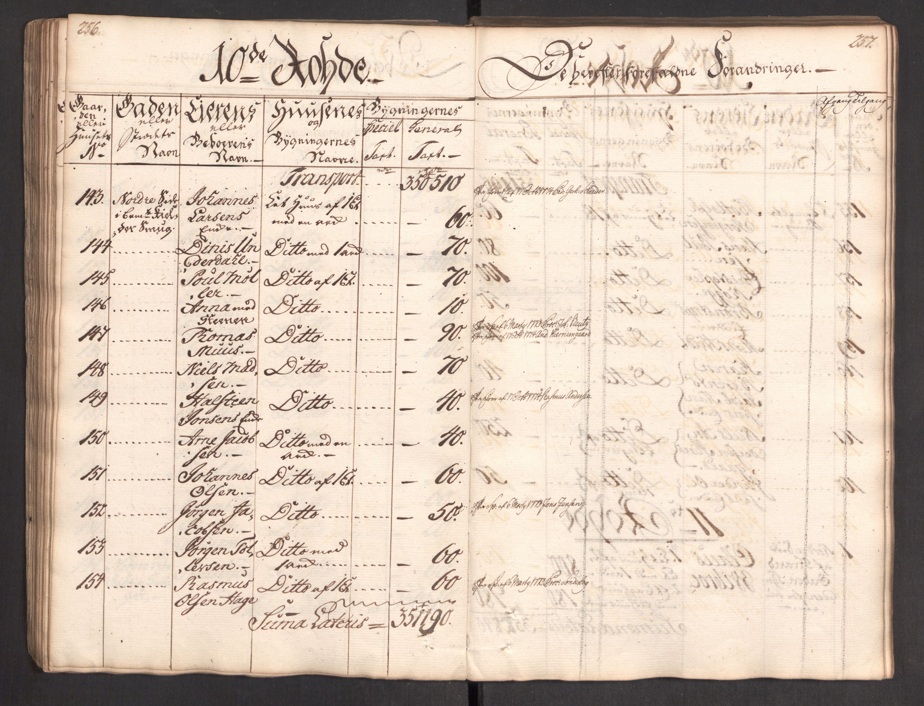 Kommersekollegiet, Brannforsikringskontoret 1767-1814, AV/RA-EA-5458/F/Fa/L0004/0002: Bergen / Branntakstprotokoll, 1767, s. 256-257