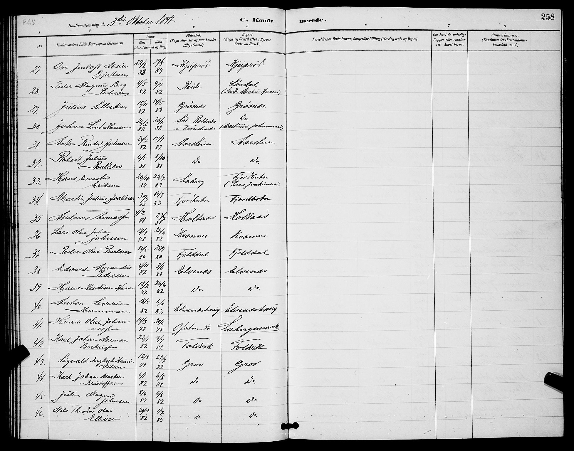 Ibestad sokneprestembete, AV/SATØ-S-0077/H/Ha/Hab/L0008klokker: Klokkerbok nr. 8, 1890-1903, s. 258