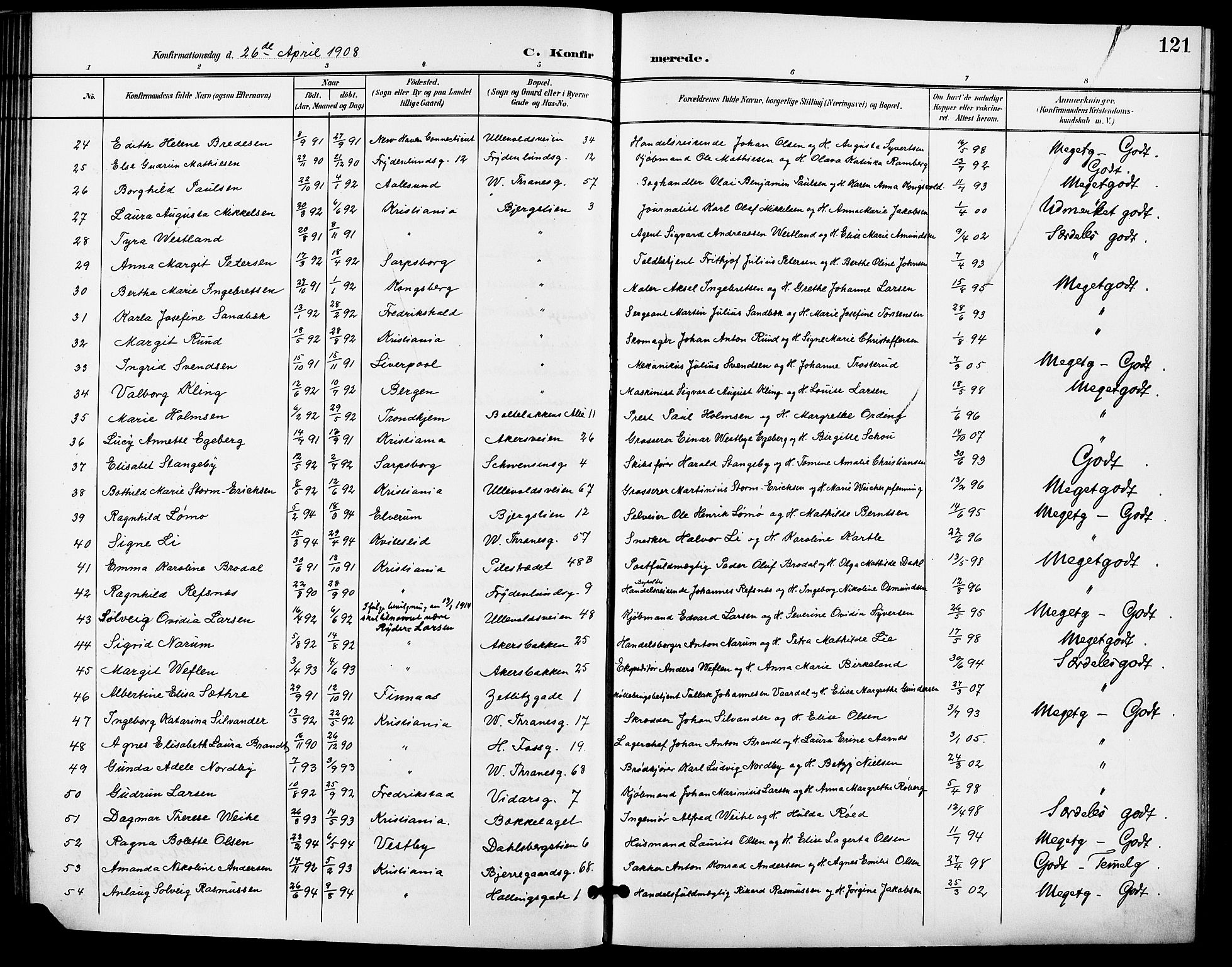 Gamle Aker prestekontor Kirkebøker, SAO/A-10617a/F/L0012: Ministerialbok nr. 12, 1898-1910, s. 121