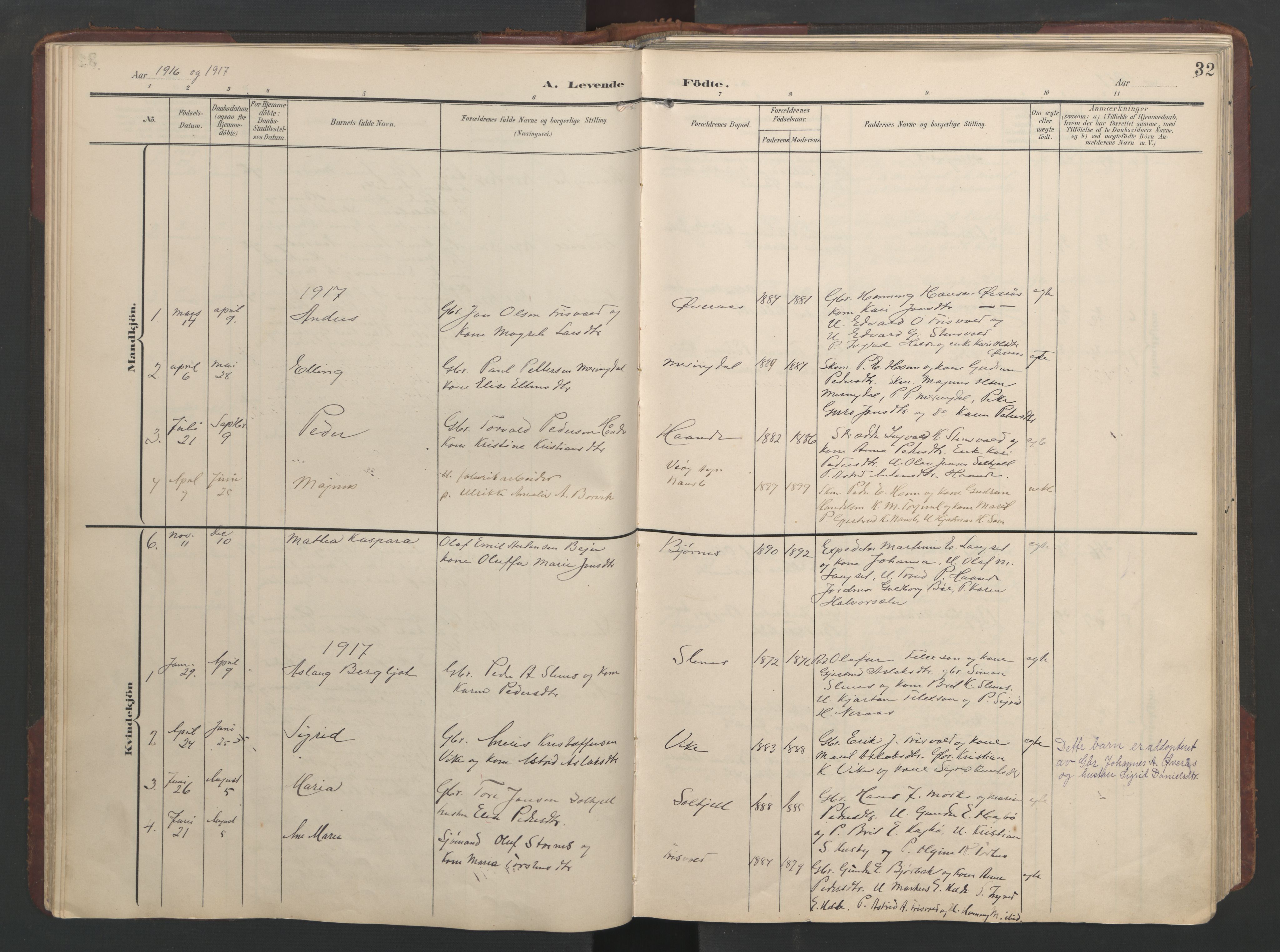 Ministerialprotokoller, klokkerbøker og fødselsregistre - Møre og Romsdal, SAT/A-1454/552/L0639: Klokkerbok nr. 552C02, 1903-1960, s. 32