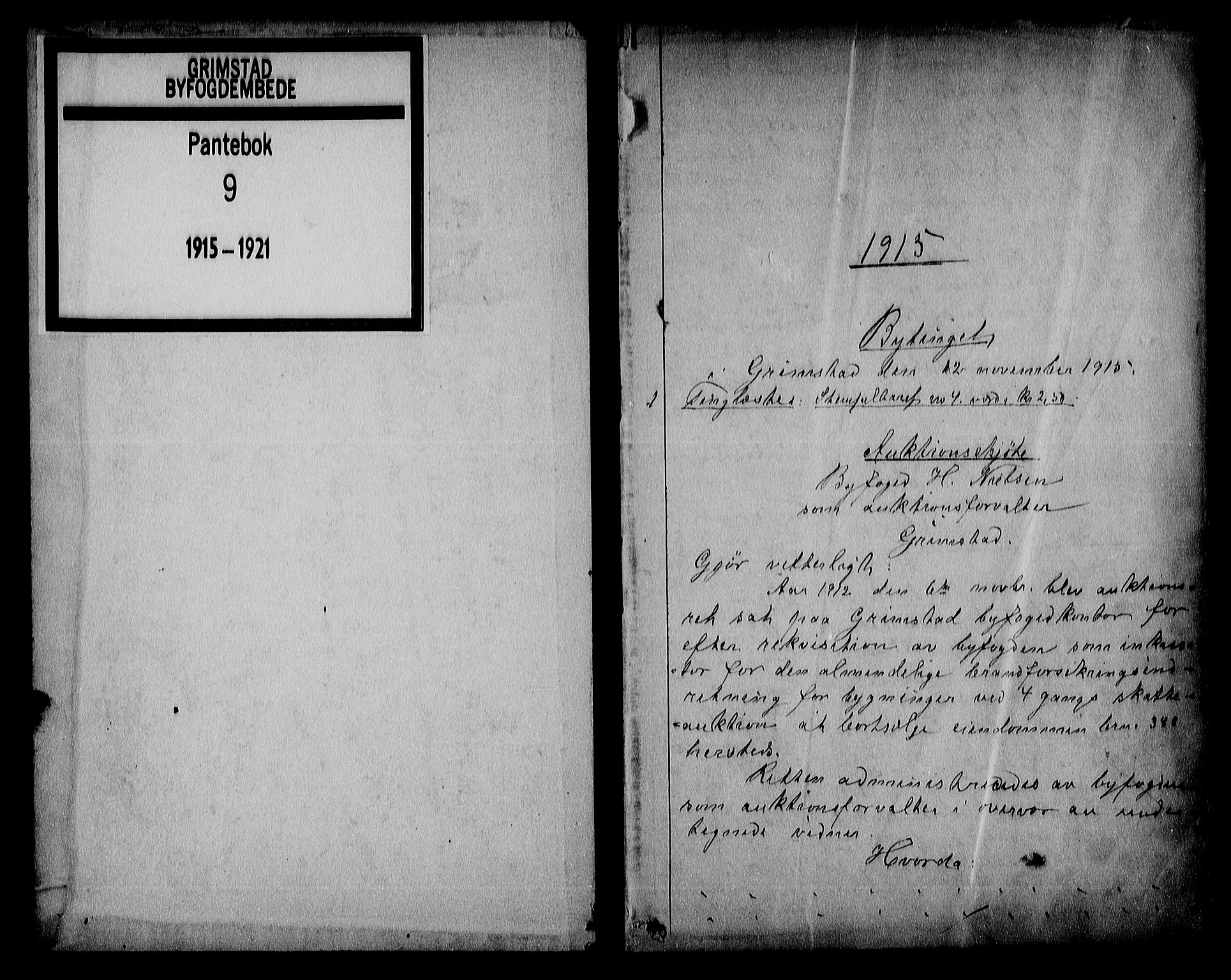 Grimstad byfogd, AV/SAK-1222-0003/G/Gb/L0009: Pantebok nr. 9, 1915-1921, s. 1