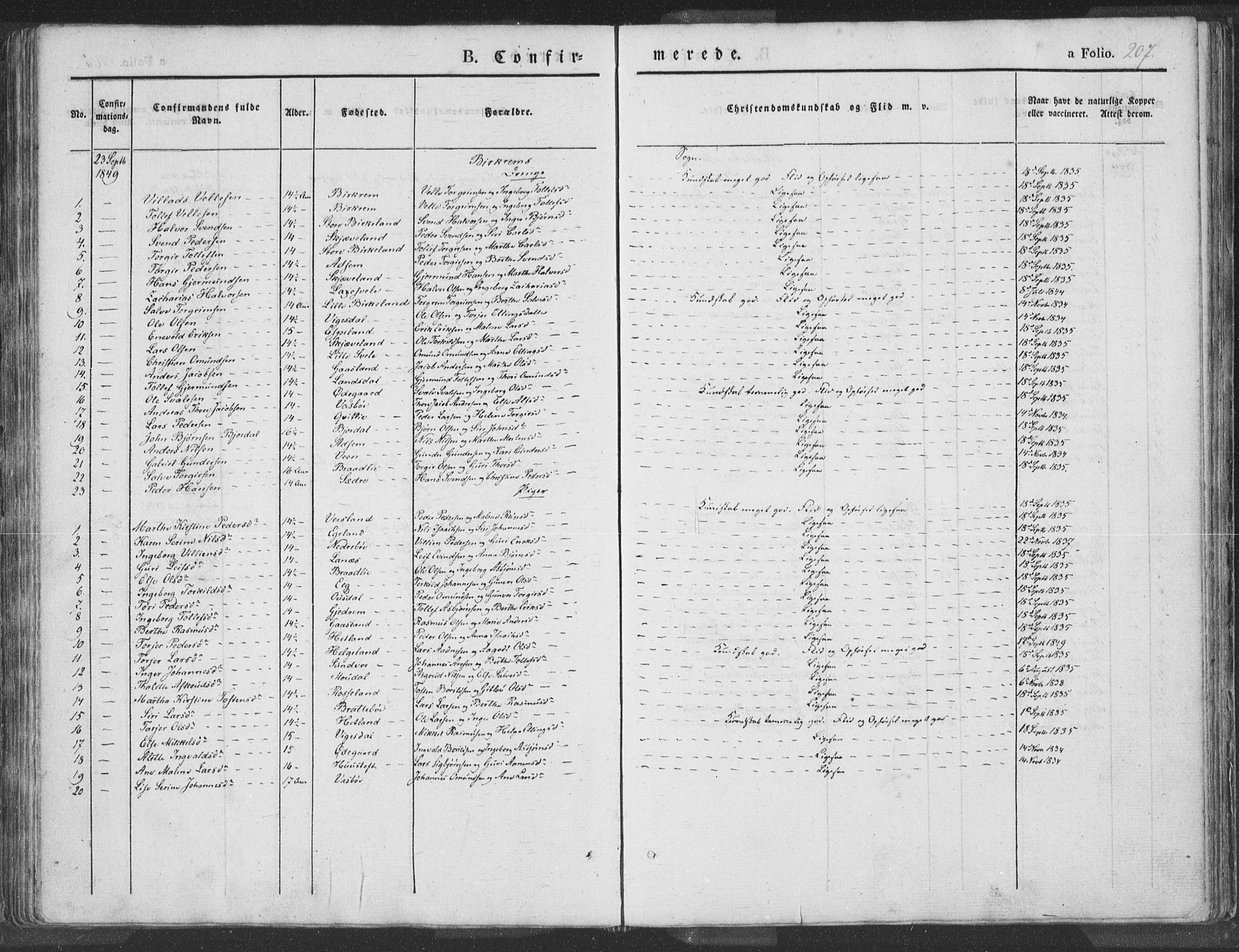 Helleland sokneprestkontor, SAST/A-101810: Ministerialbok nr. A 6.1, 1834-1863, s. 207