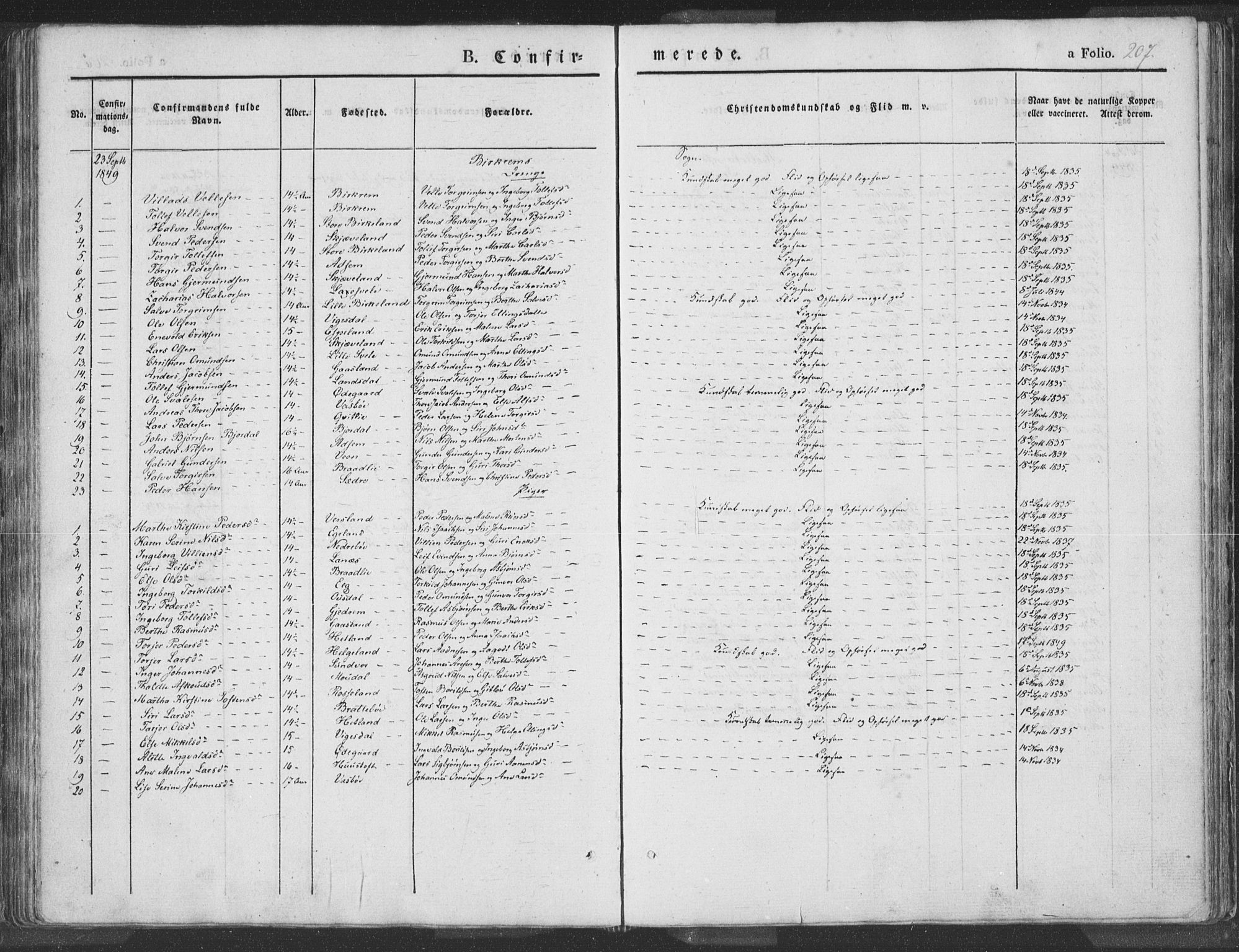 Helleland sokneprestkontor, AV/SAST-A-101810: Ministerialbok nr. A 6.1, 1834-1863, s. 207