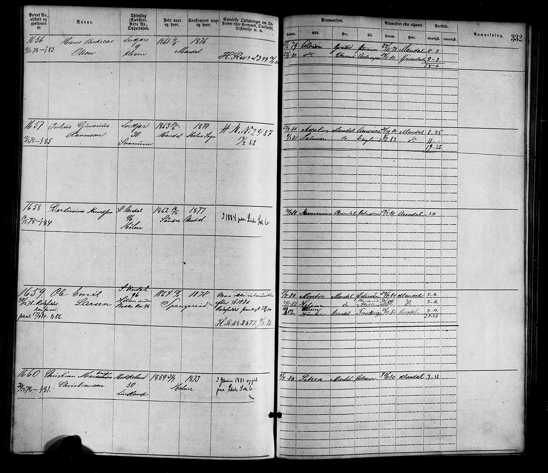 Mandal mønstringskrets, SAK/2031-0016/F/Fa/L0001: Annotasjonsrulle nr 1-1920 med register, L-3, 1869-1881, s. 370