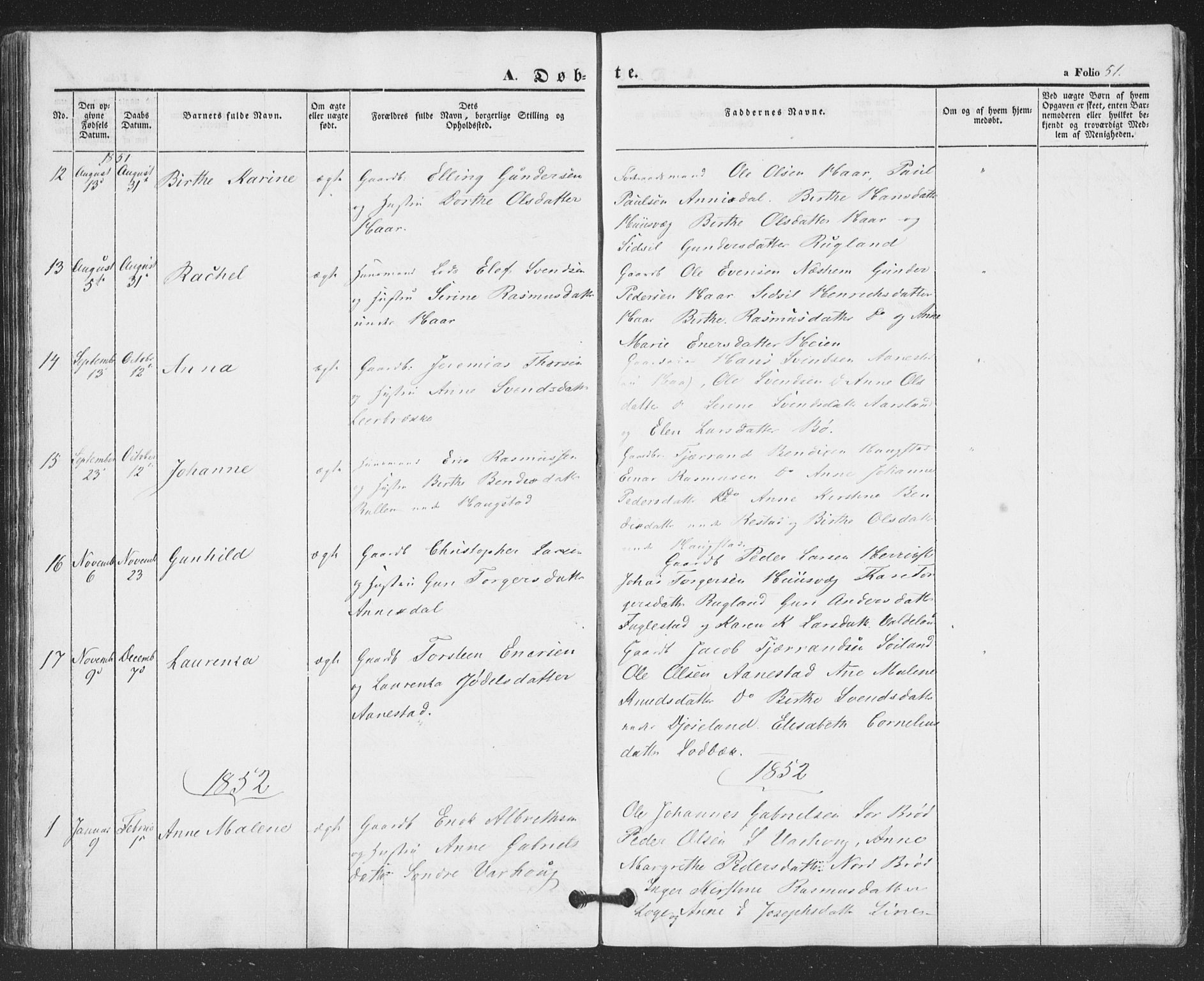 Hå sokneprestkontor, SAST/A-101801/001/30BA/L0007: Ministerialbok nr. A 6, 1842-1855, s. 51