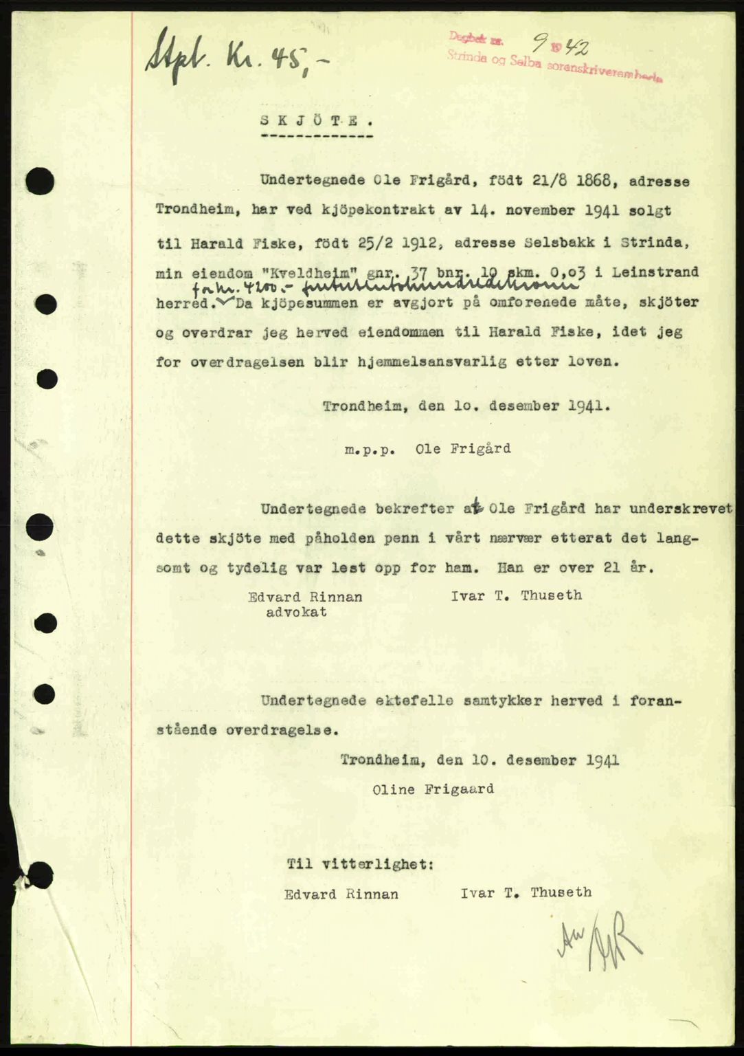 Strinda og Selbu sorenskriveri, AV/SAT-A-0015/2/2C: Pantebok nr. A4, 1942-1943