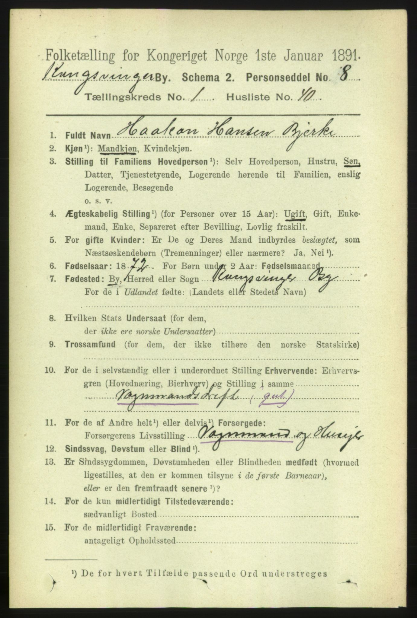 RA, Folketelling 1891 for 0402 Kongsvinger kjøpstad, 1891, s. 717