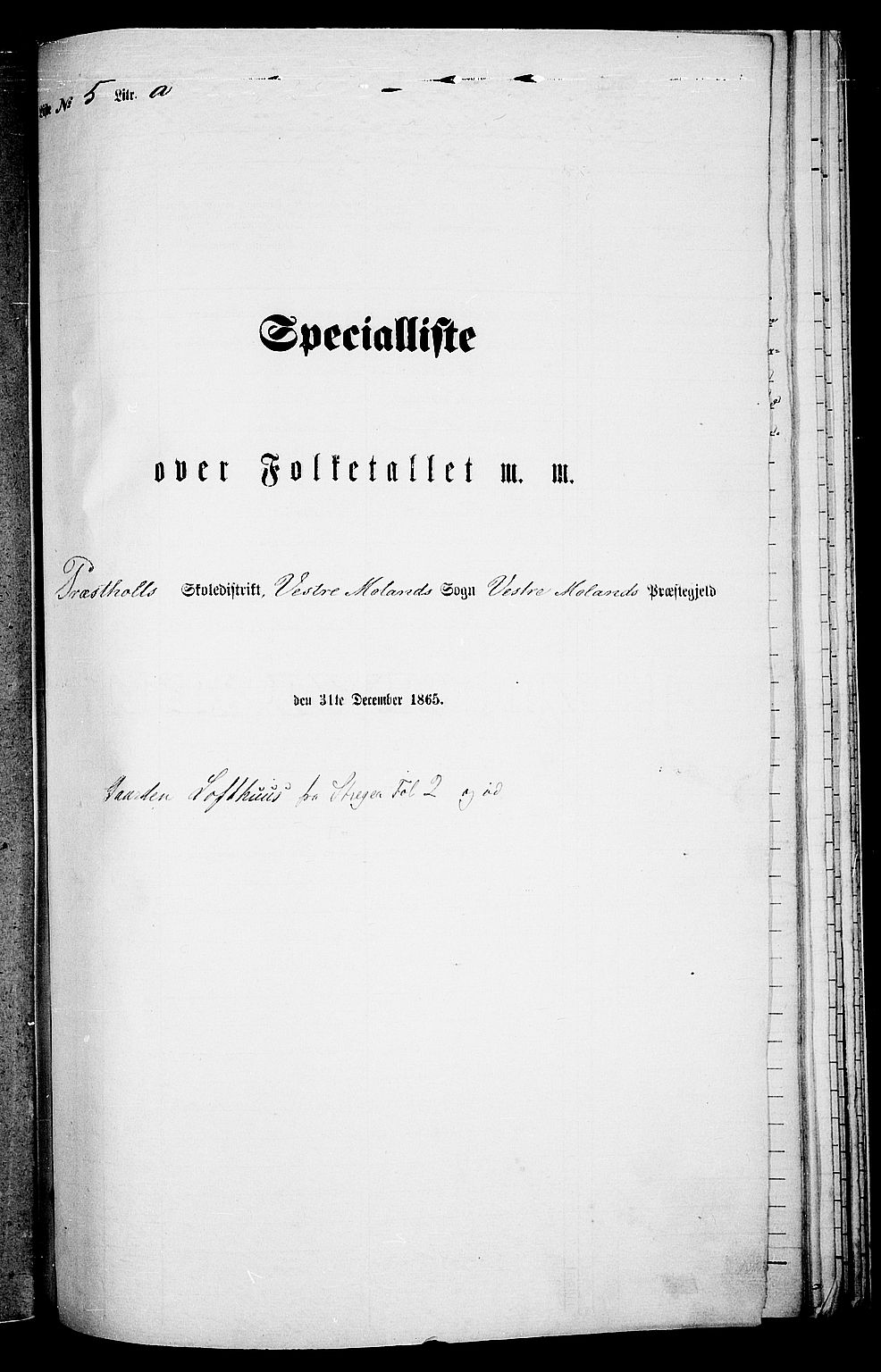 RA, Folketelling 1865 for 0926L Vestre Moland prestegjeld, Vestre Moland sokn, 1865, s. 59