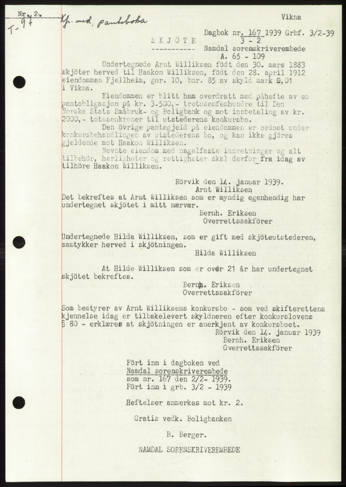 Namdal sorenskriveri, SAT/A-4133/1/2/2C: Pantebok nr. -, 1937-1939, Tingl.dato: 03.02.1939