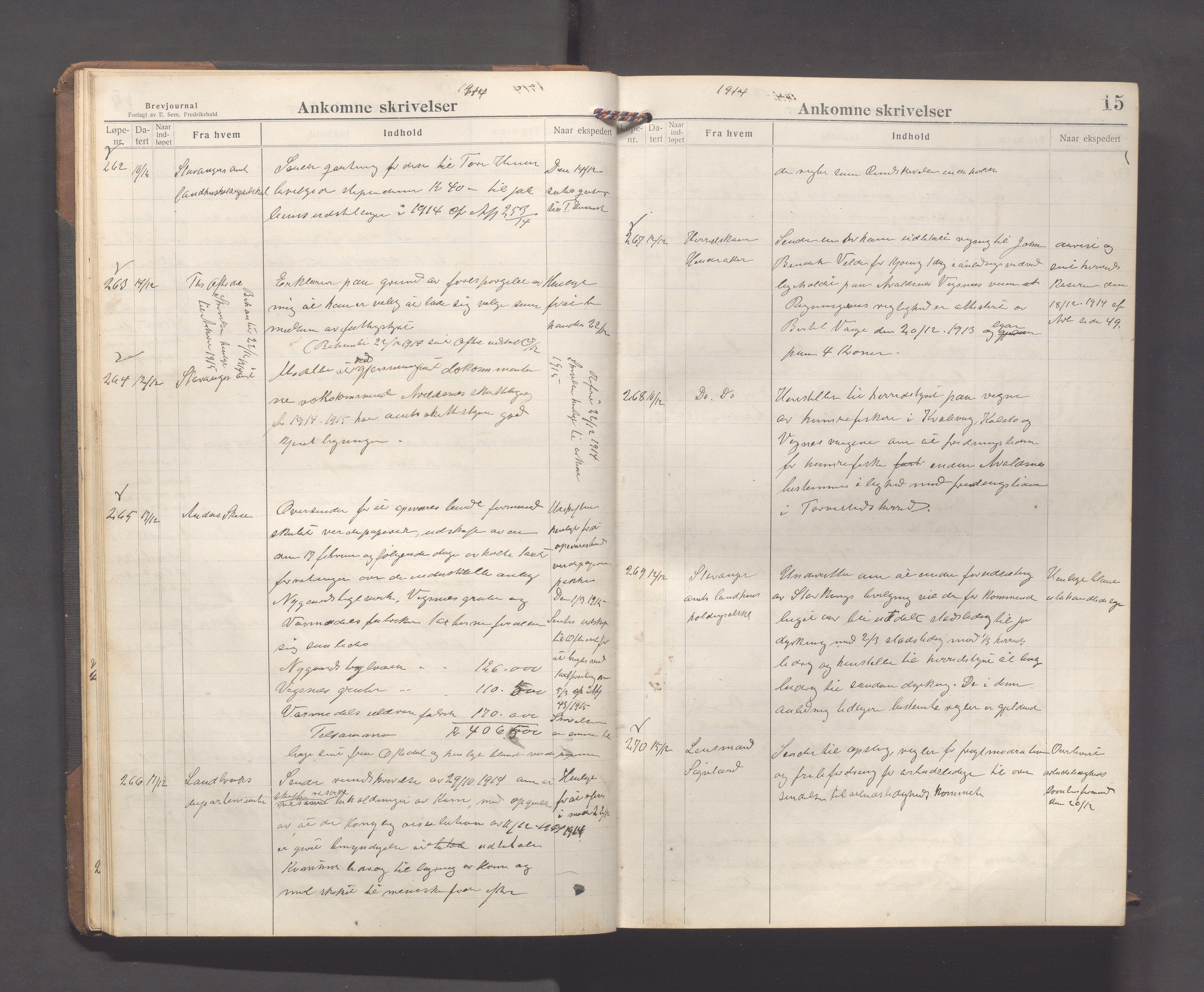Avaldsnes kommune - Formannskapet, IKAR/K-101651/C/Ca/L0005: Journal, 1914-1919, s. 15