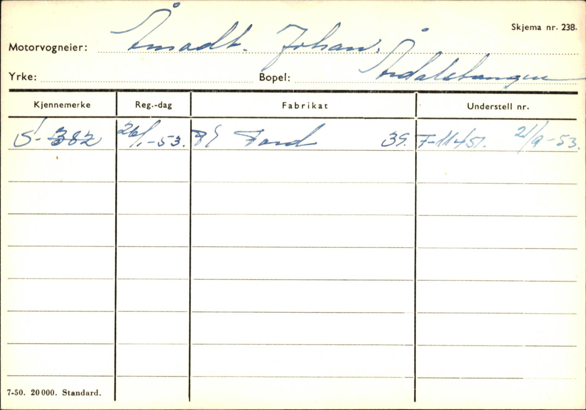 Statens vegvesen, Sogn og Fjordane vegkontor, SAB/A-5301/4/F/L0146: Registerkort Årdal R-Å samt diverse kort, 1945-1975, s. 1790