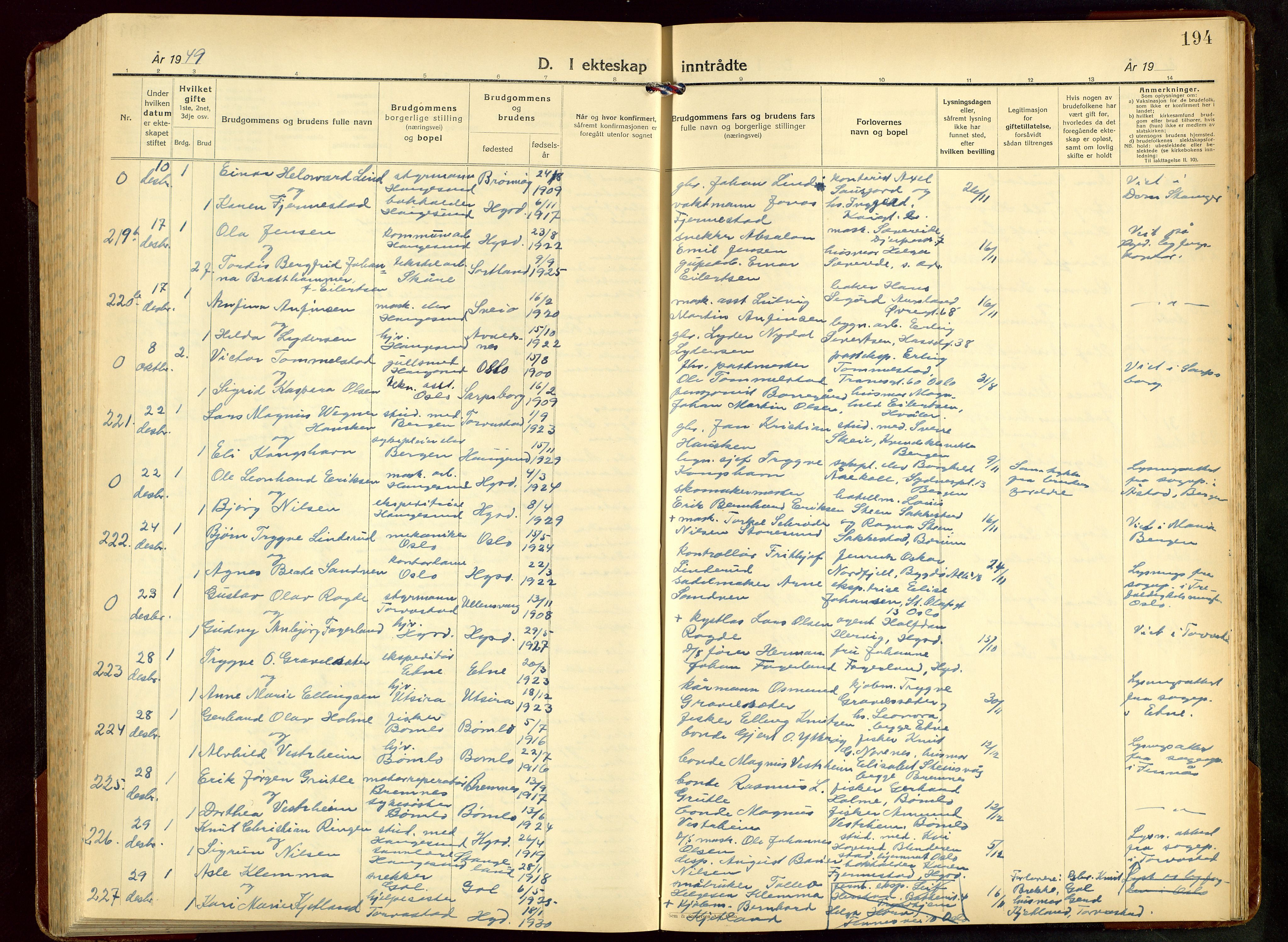 Haugesund sokneprestkontor, AV/SAST-A -101863/H/Ha/Hab/L0014: Klokkerbok nr. B 14, 1940-1952, s. 194