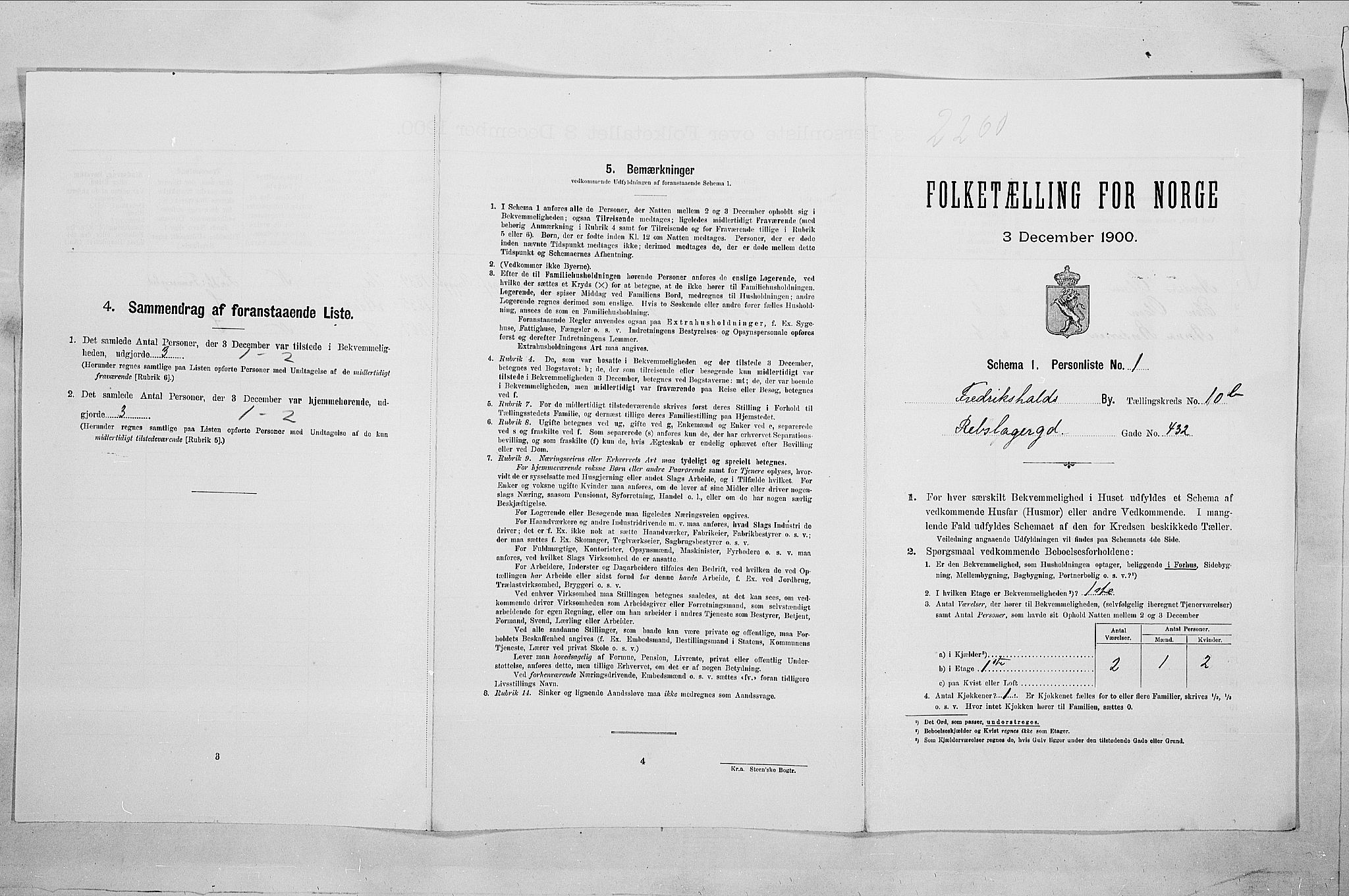 SAO, Folketelling 1900 for 0101 Fredrikshald kjøpstad, 1900