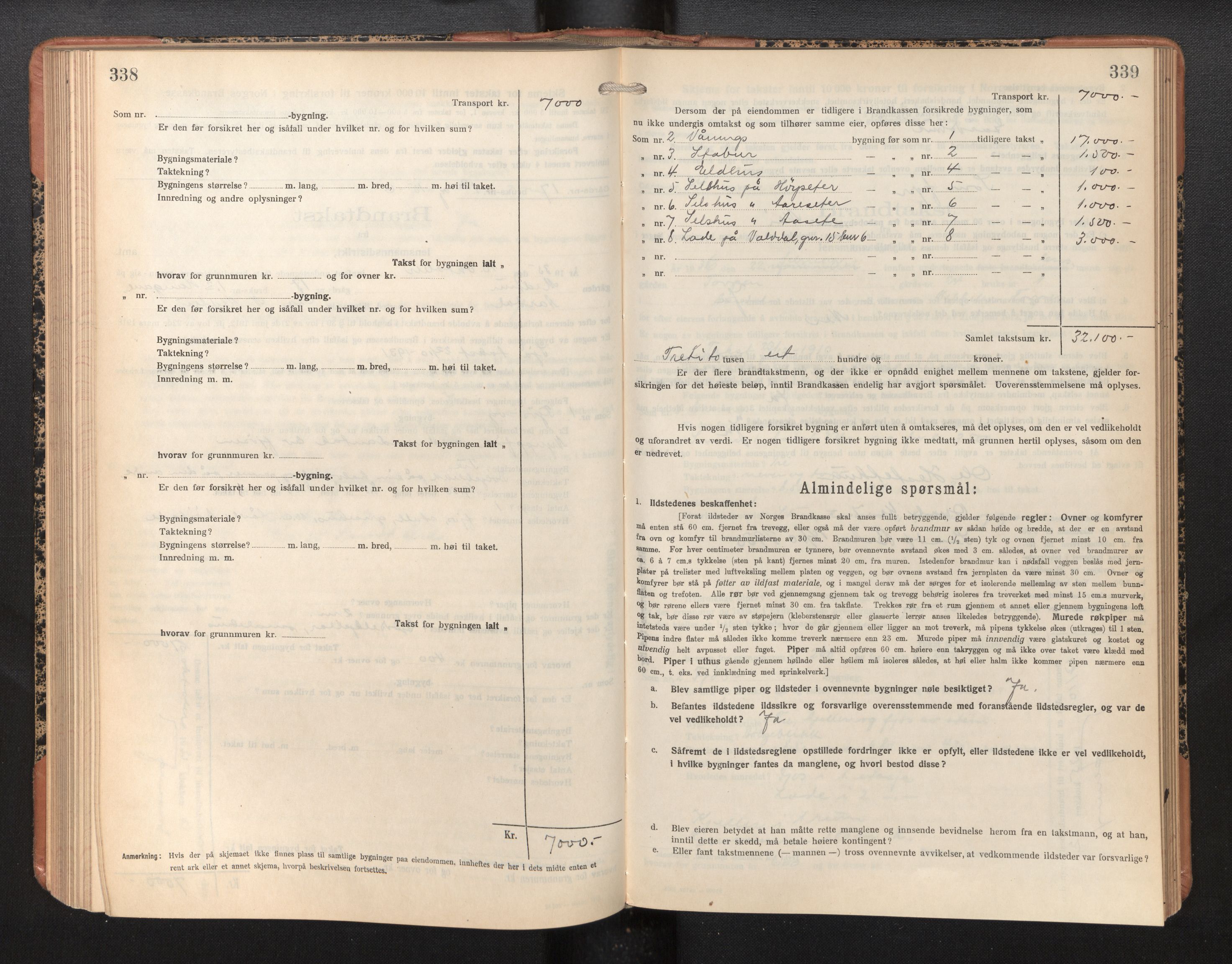 Lensmannen i Årdal, SAB/A-30501/0012/L0010: Branntakstprotokoll, skjematakst, 1926-1939, s. 338-339