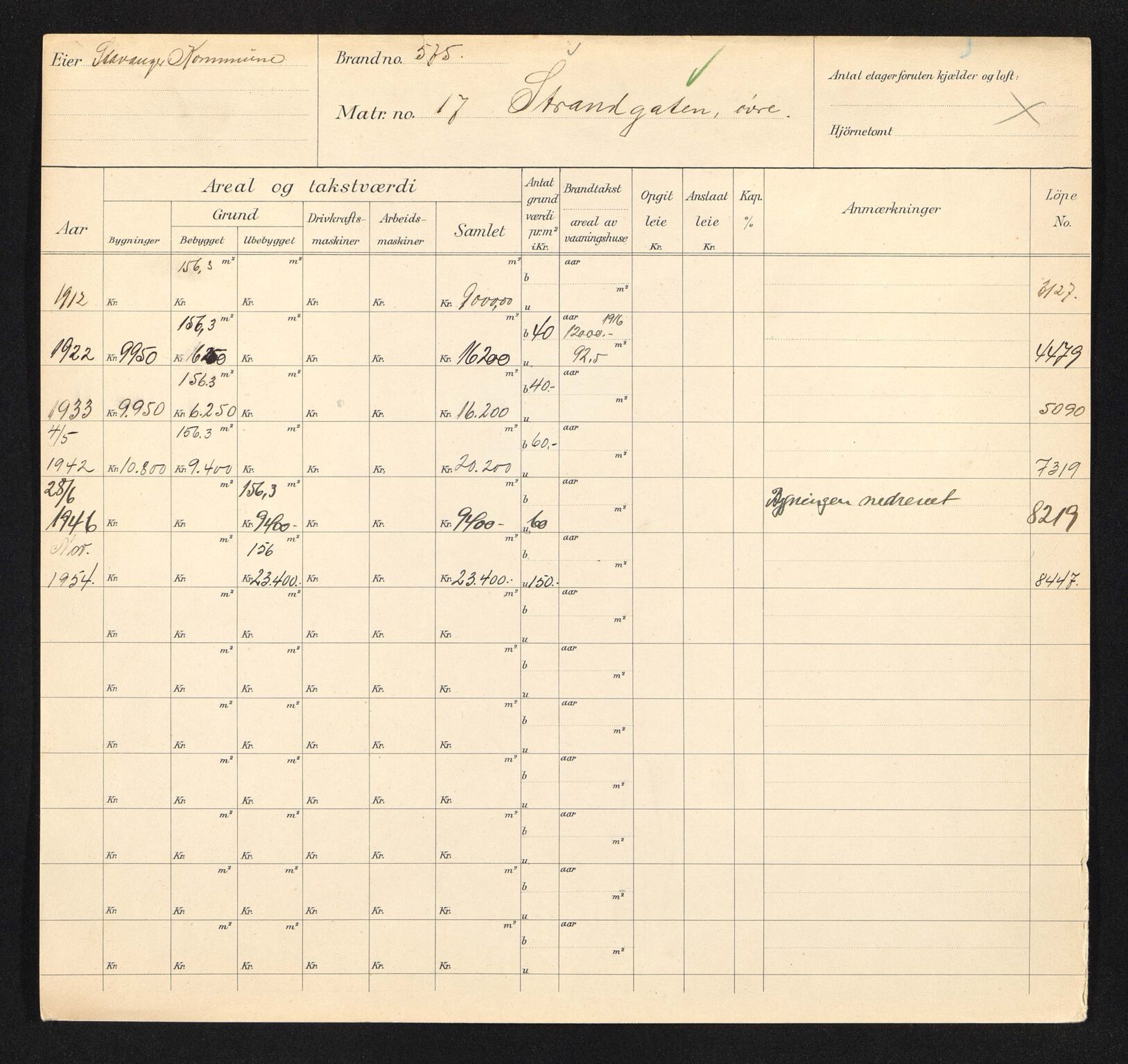 Stavanger kommune. Skattetakstvesenet, BYST/A-0440/F/Fa/Faa/L0047/0003: Skattetakstkort / Øvre Strandgate 17 - 62