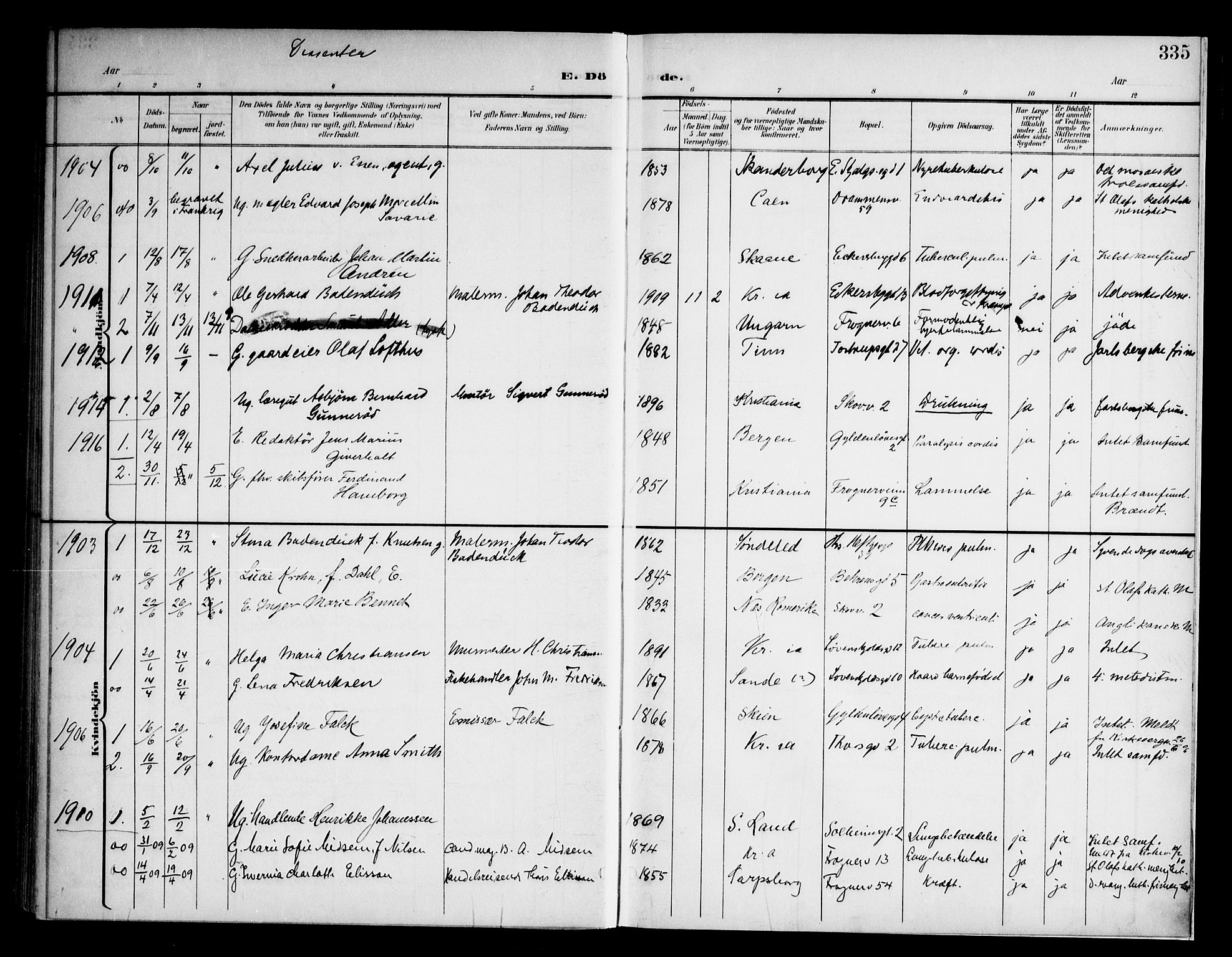 Frogner prestekontor Kirkebøker, AV/SAO-A-10886/F/Fa/L0004: Ministerialbok nr. 4, 1898-1921, s. 335