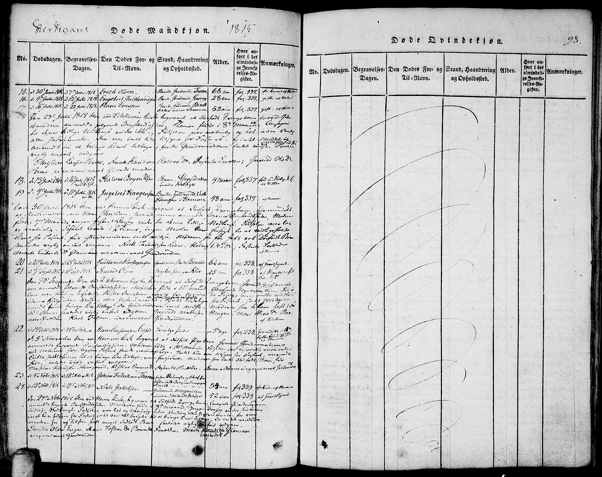 Høland prestekontor Kirkebøker, SAO/A-10346a/F/Fa/L0007: Ministerialbok nr. I 7, 1814-1827, s. 98