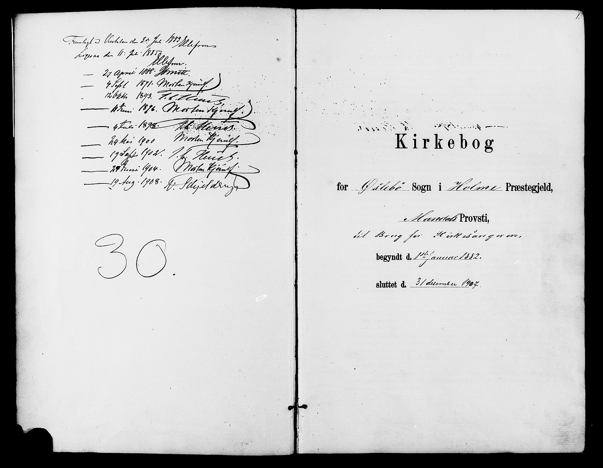Holum sokneprestkontor, SAK/1111-0022/F/Fb/Fbc/L0003: Klokkerbok nr. B 3, 1882-1908, s. 1