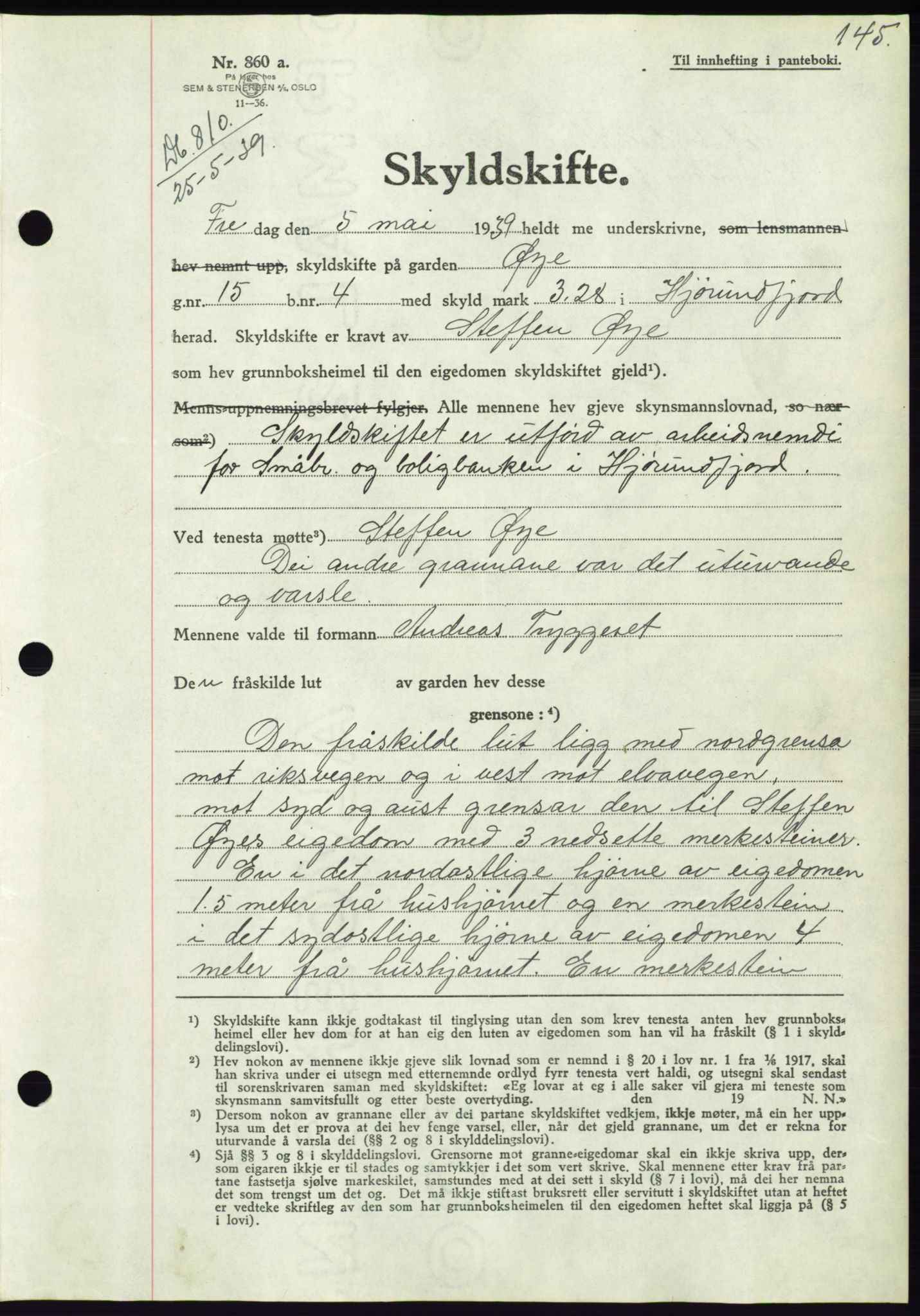 Søre Sunnmøre sorenskriveri, AV/SAT-A-4122/1/2/2C/L0068: Pantebok nr. 62, 1939-1939, Dagboknr: 810/1939