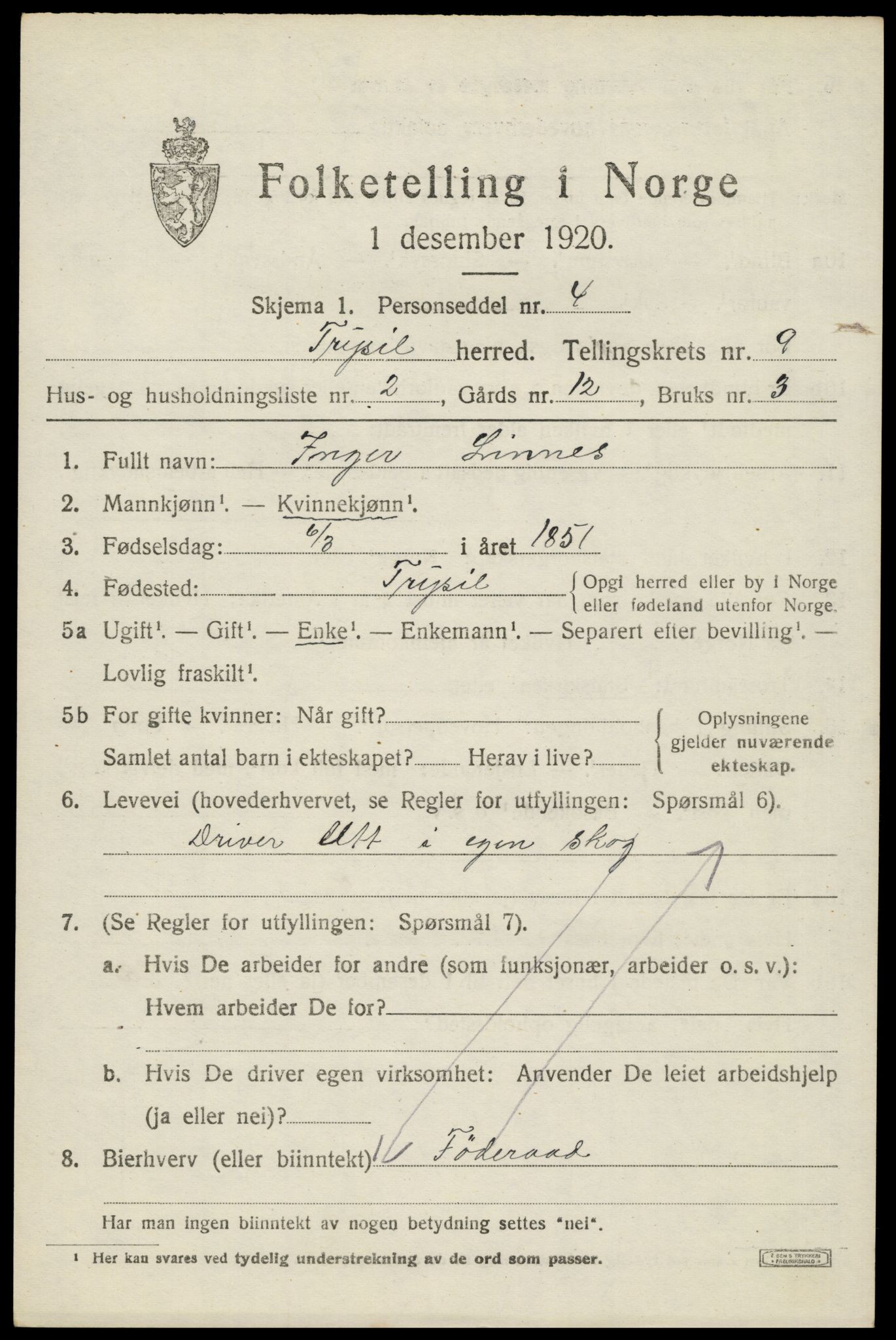 SAH, Folketelling 1920 for 0428 Trysil herred, 1920, s. 6581