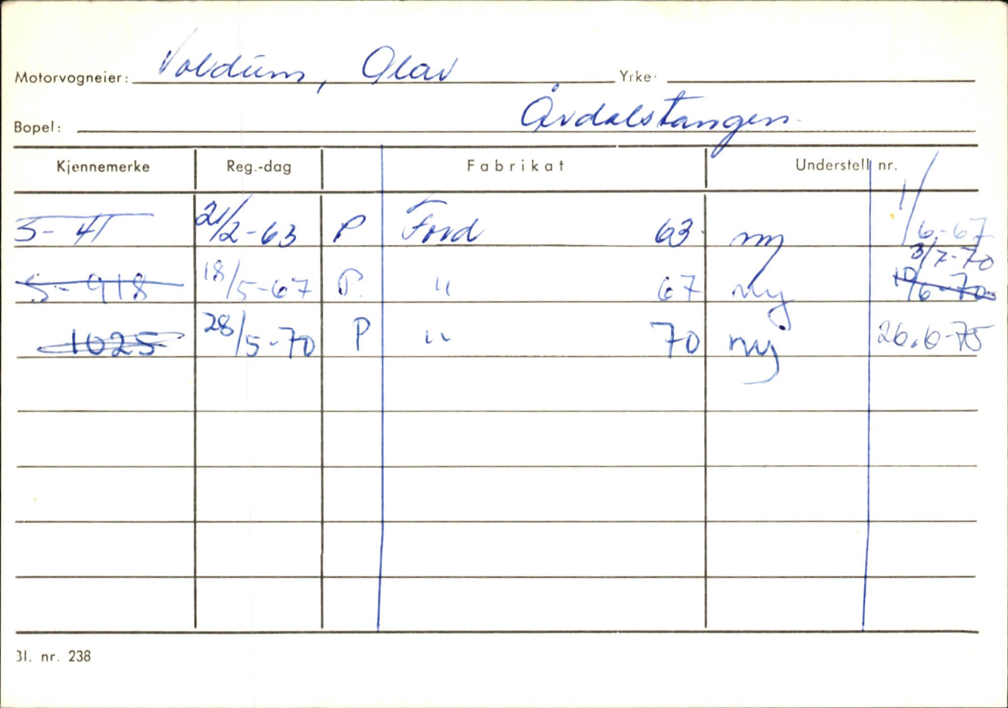 Statens vegvesen, Sogn og Fjordane vegkontor, AV/SAB-A-5301/4/F/L0146: Registerkort Årdal R-Å samt diverse kort, 1945-1975, s. 1252