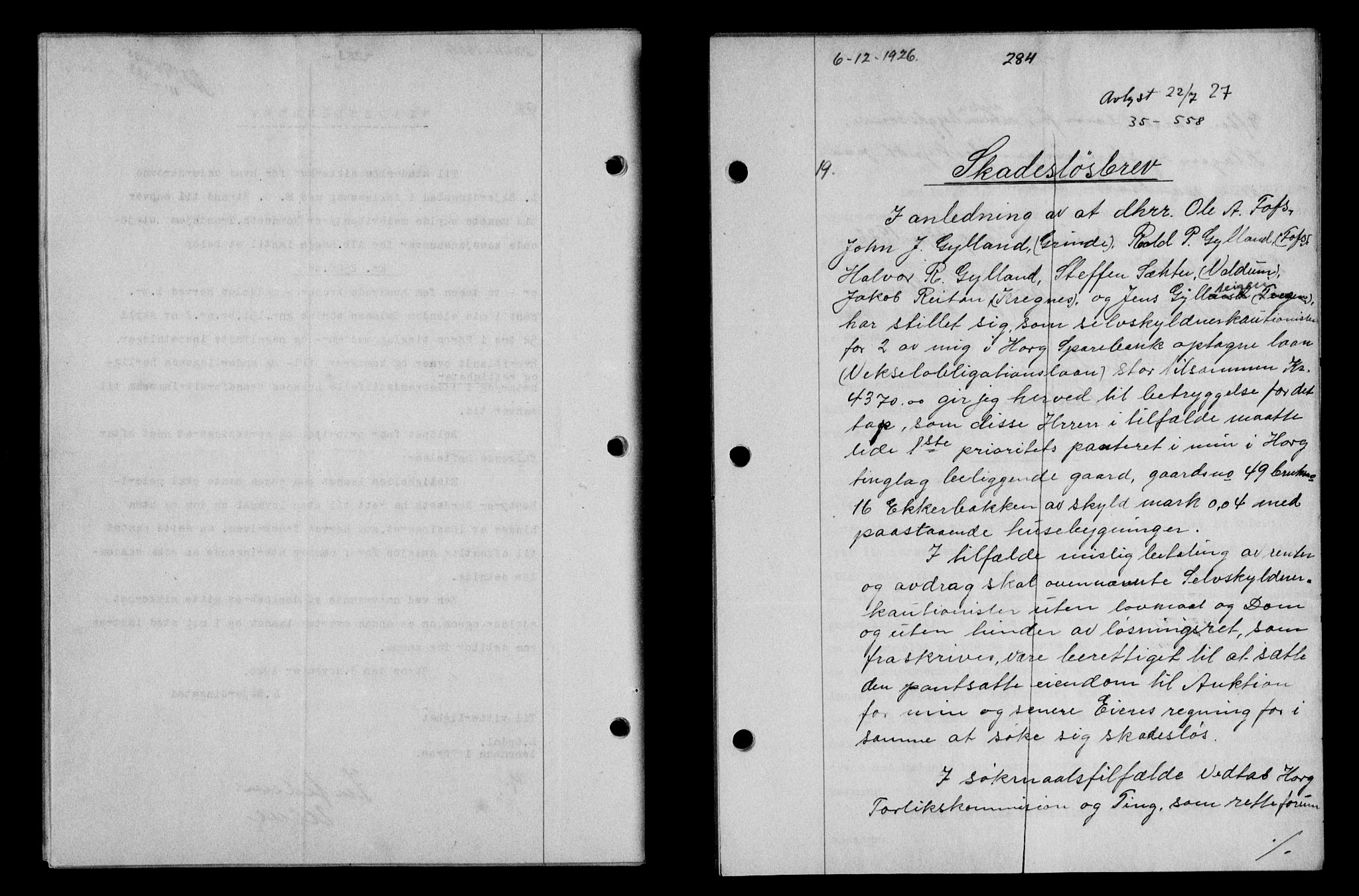 Gauldal sorenskriveri, SAT/A-0014/1/2/2C/L0035: Pantebok nr. 36, 1926-1927, s. 284, Tingl.dato: 06.12.1926
