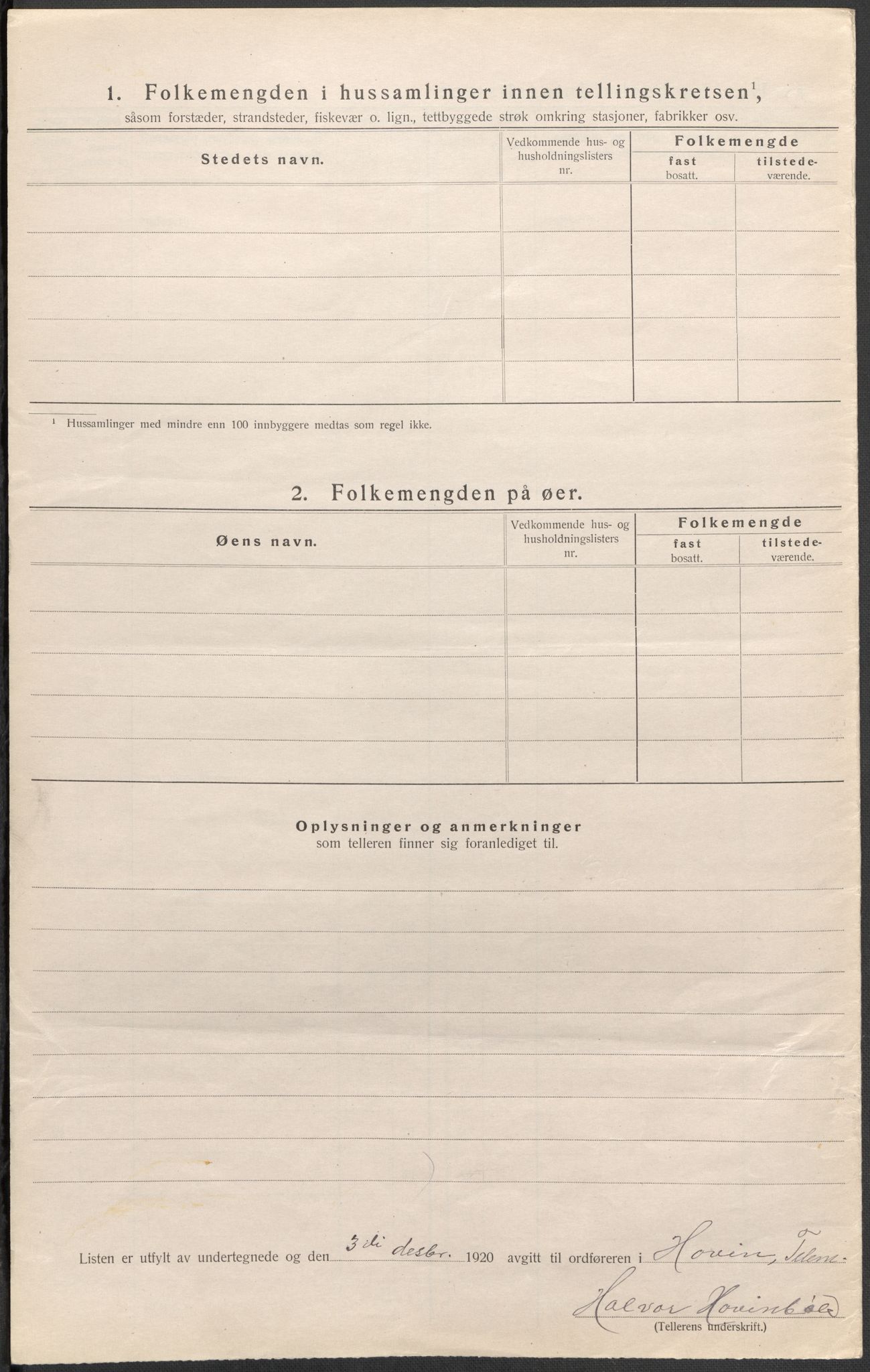 SAKO, Folketelling 1920 for 0825 Hovin herred, 1920, s. 19