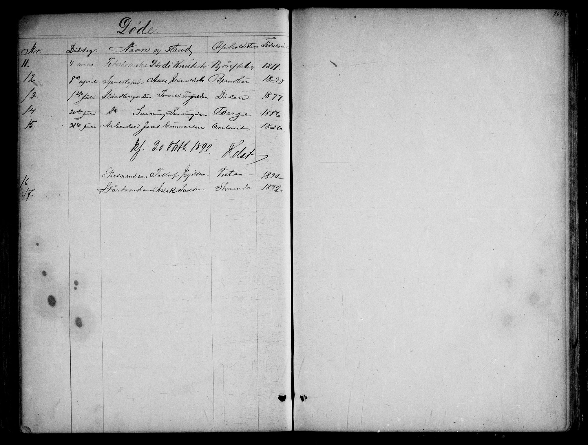 Kviteseid kirkebøker, AV/SAKO-A-276/G/Gb/L0002: Klokkerbok nr. II 2, 1850-1892, s. 262