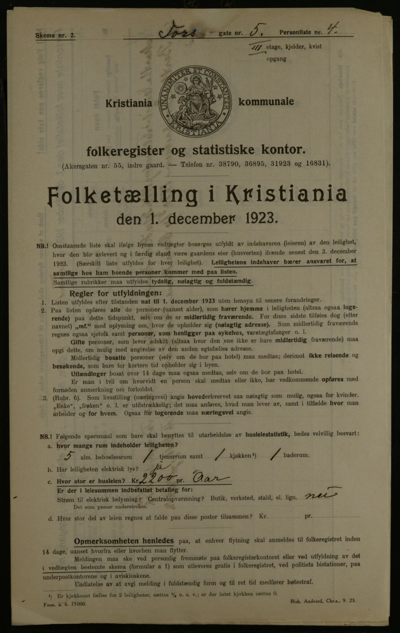 OBA, Kommunal folketelling 1.12.1923 for Kristiania, 1923, s. 126158