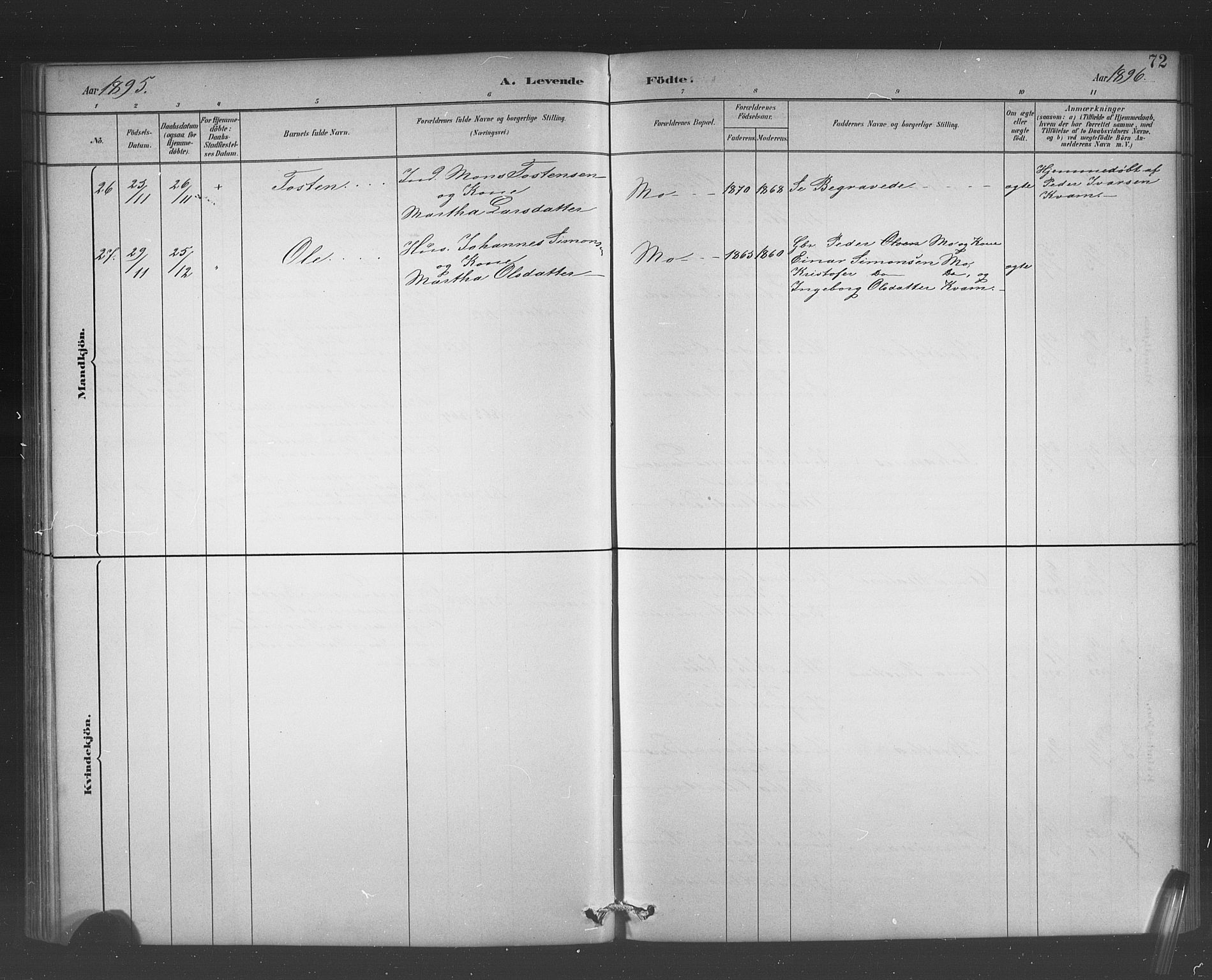 Hafslo sokneprestembete, AV/SAB-A-80301/H/Hab/Habb/L0001: Klokkerbok nr. B 1, 1882-1908, s. 72