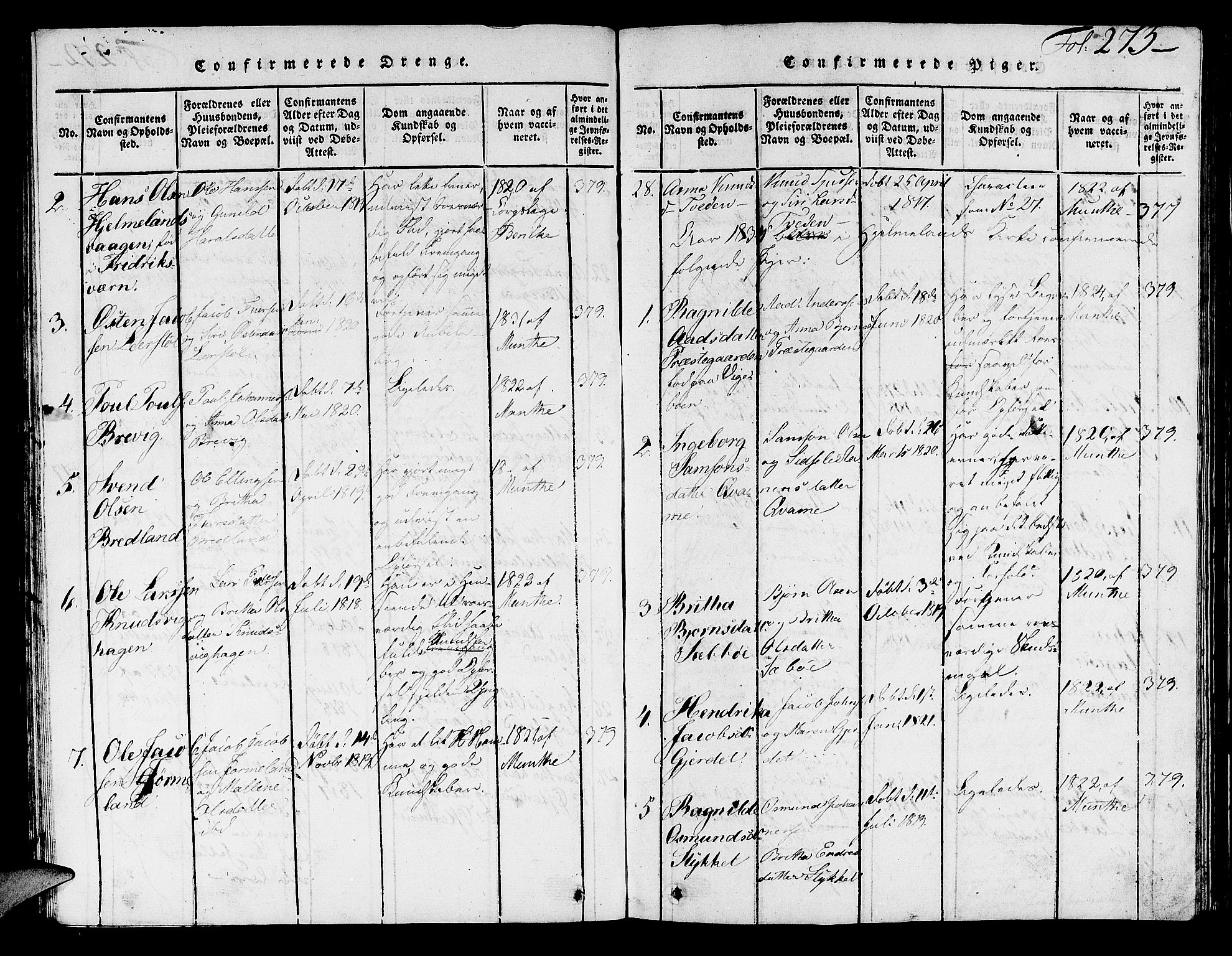 Hjelmeland sokneprestkontor, SAST/A-101843/01/V/L0001: Klokkerbok nr. B 1, 1816-1841, s. 273