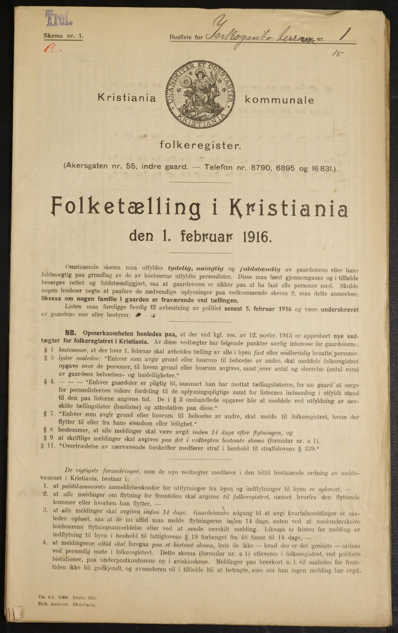 OBA, Kommunal folketelling 1.2.1916 for Kristiania, 1916, s. 45291