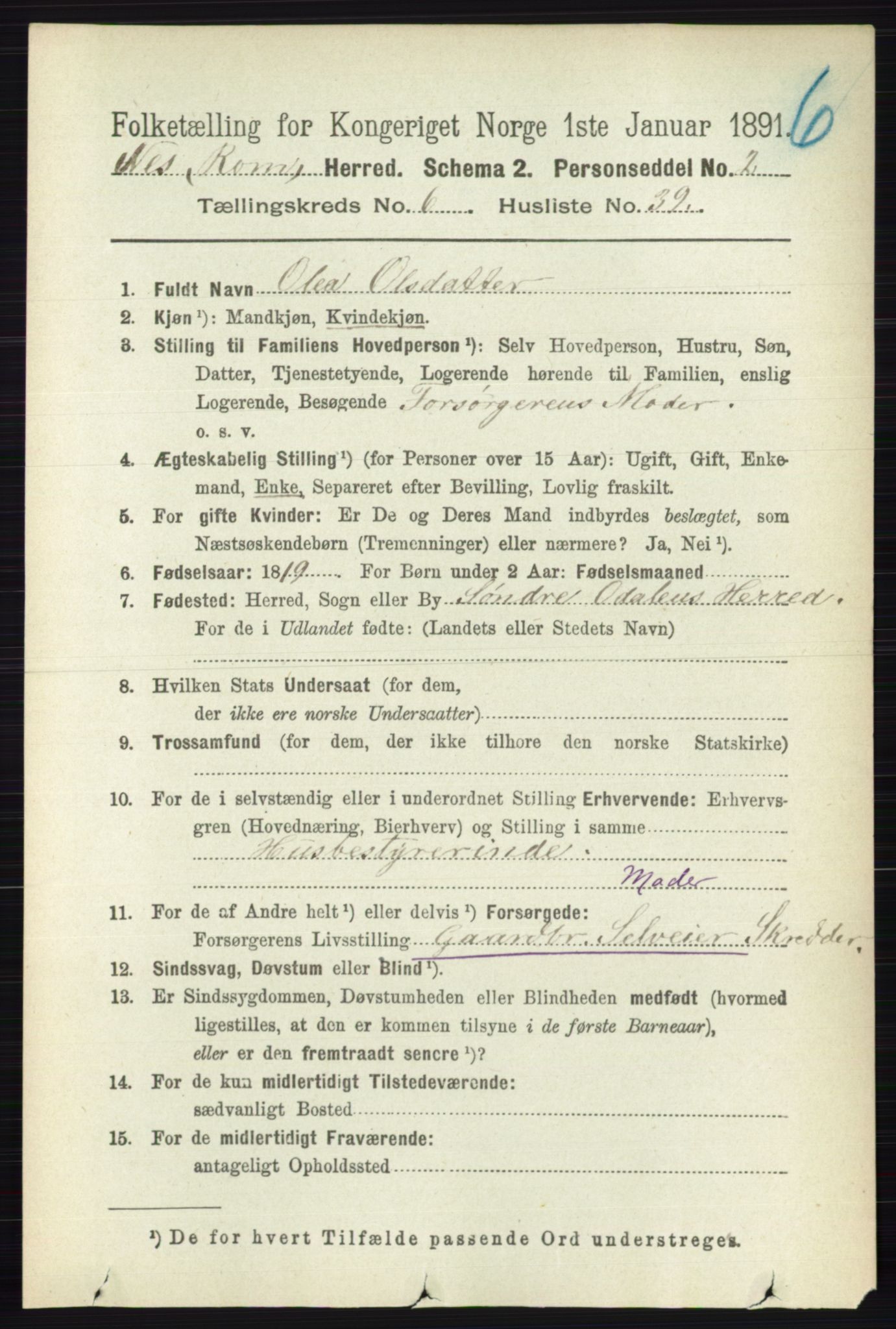 RA, Folketelling 1891 for 0236 Nes herred, 1891, s. 3626