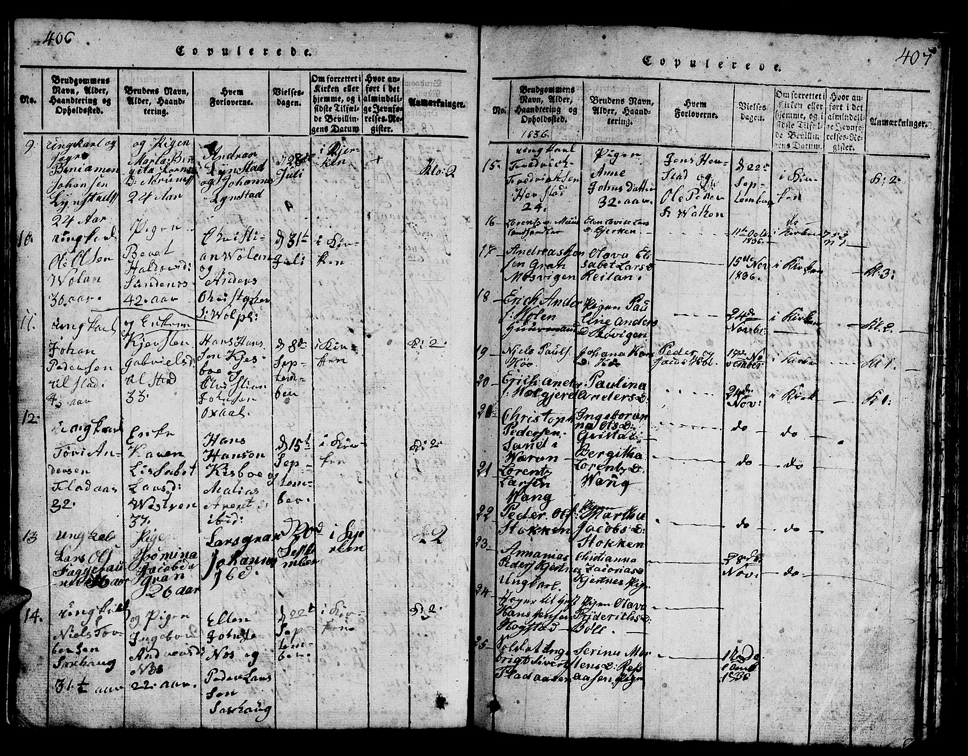 Ministerialprotokoller, klokkerbøker og fødselsregistre - Nord-Trøndelag, SAT/A-1458/730/L0298: Klokkerbok nr. 730C01, 1816-1849, s. 406-407