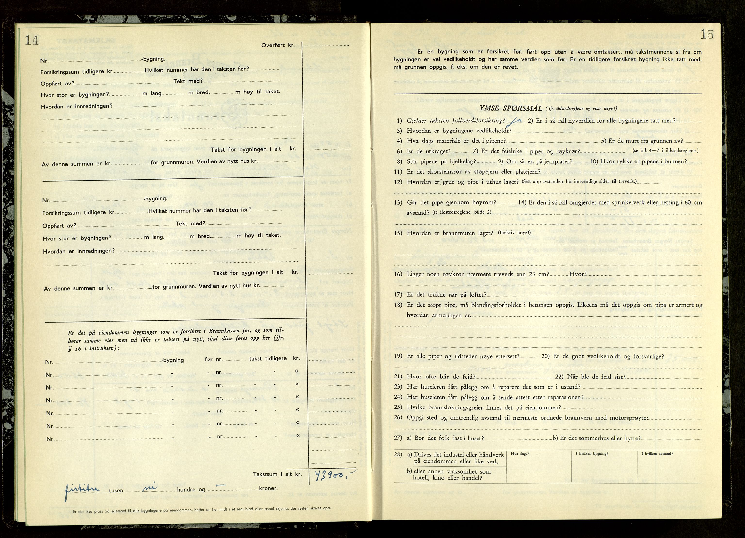 Norges Brannkasse, Furnes, AV/SAH-NBRANF-004/F/L0007: Branntakstprotokoll, 1954-1955, s. 14-15