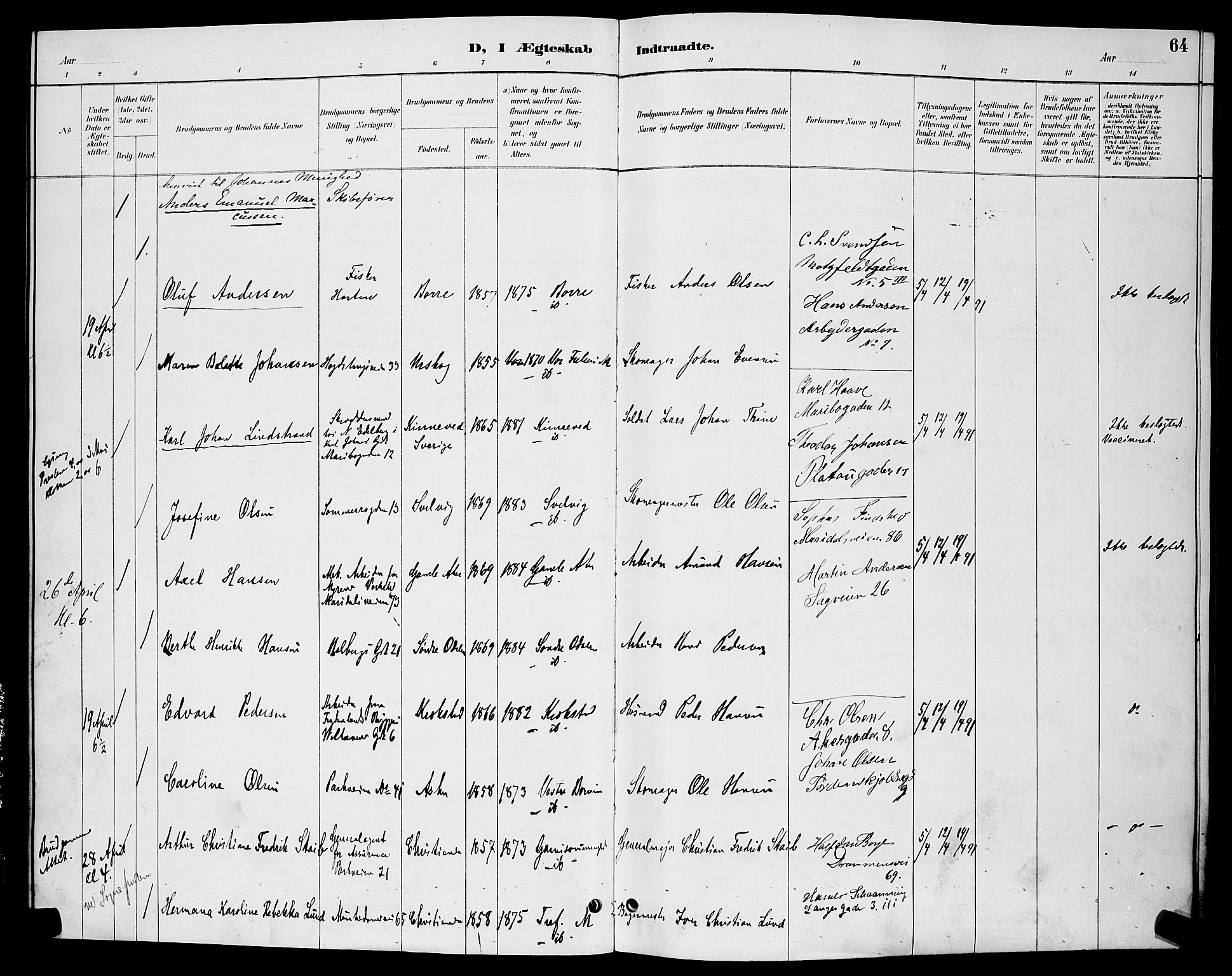 Trefoldighet prestekontor Kirkebøker, AV/SAO-A-10882/H/Ha/L0004: Lysningsprotokoll nr. 4, 1888-1894, s. 64