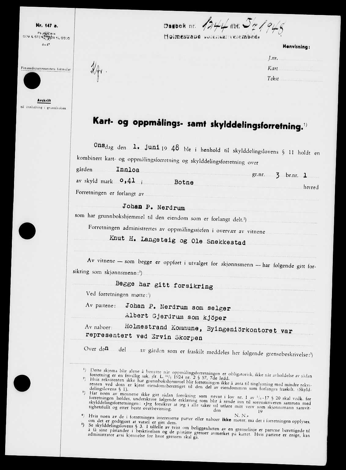 Holmestrand sorenskriveri, SAKO/A-67/G/Ga/Gaa/L0064: Pantebok nr. A-64, 1948-1948, Dagboknr: 1244/1948