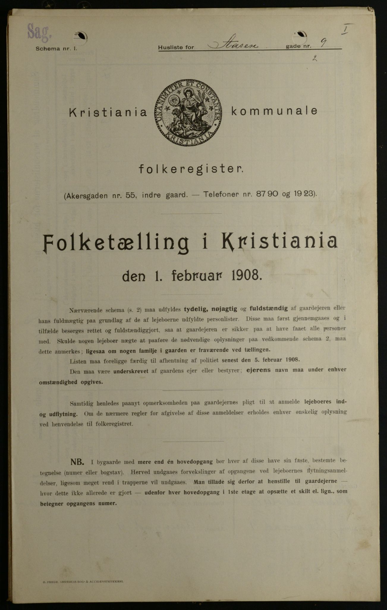 OBA, Kommunal folketelling 1.2.1908 for Kristiania kjøpstad, 1908, s. 117703