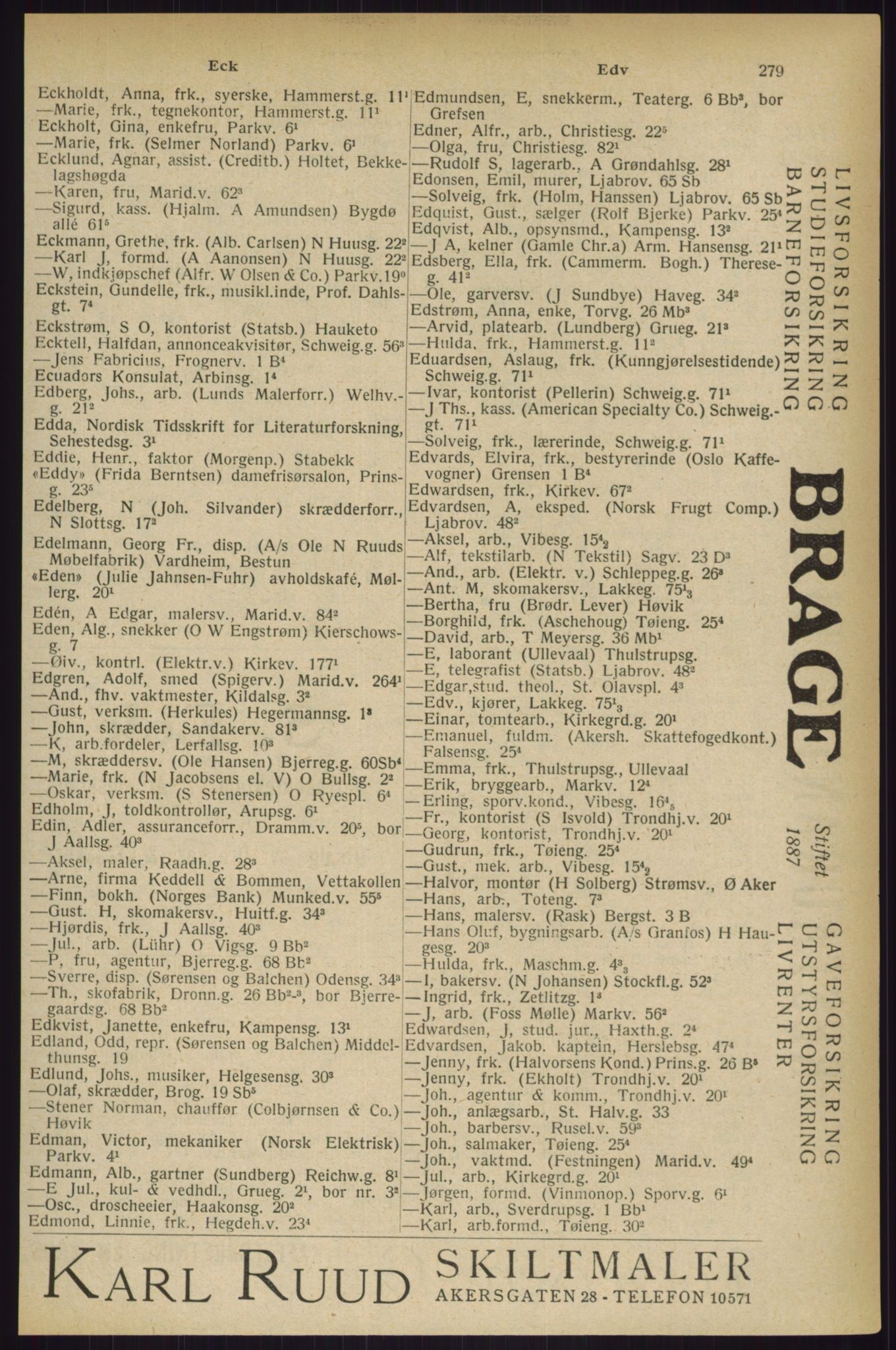 Kristiania/Oslo adressebok, PUBL/-, 1927, s. 279