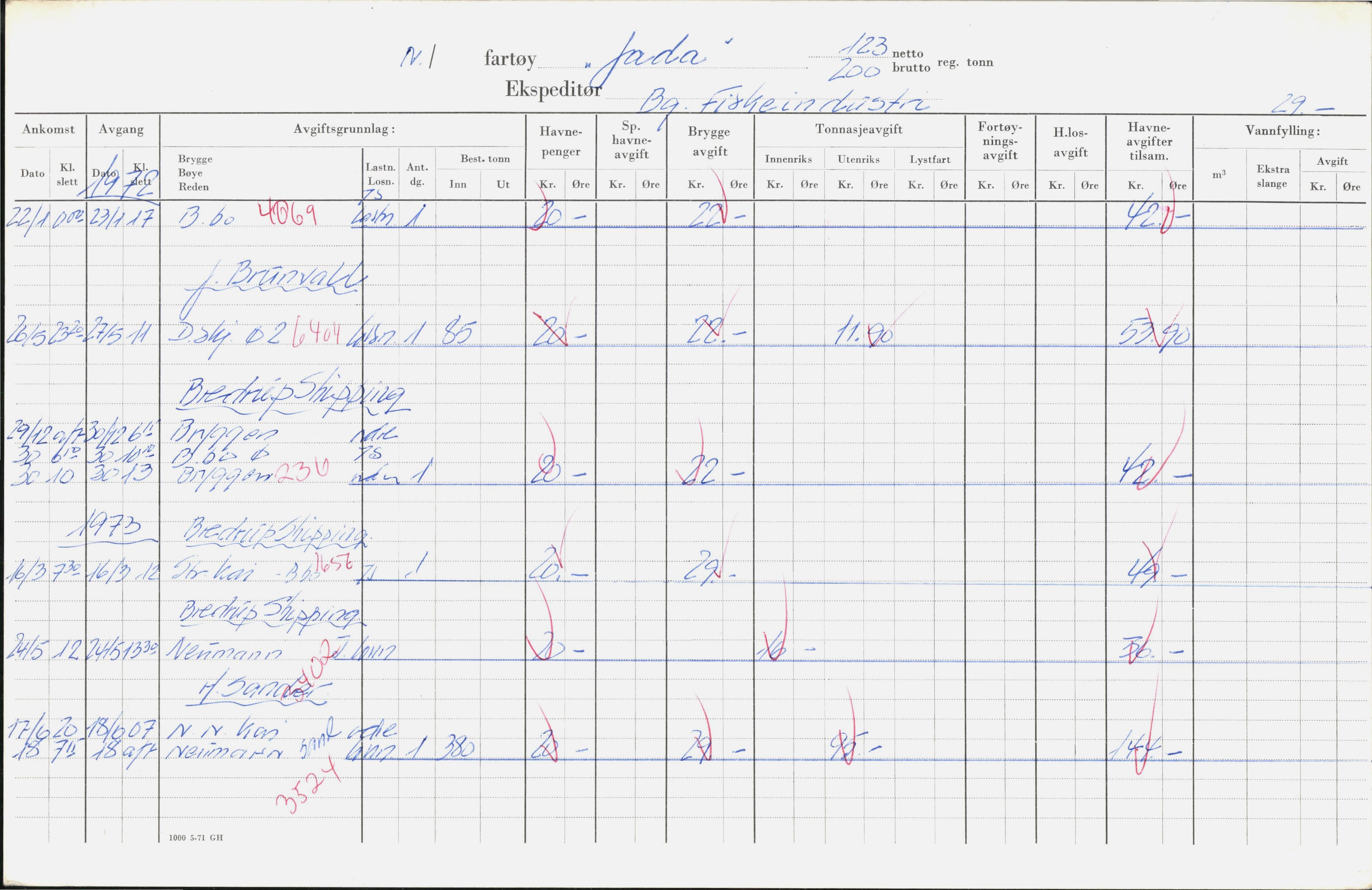 Bergen kommune. Havnekontor/havnefogd, BBA/A-0742/H/Ha/Hac/L0027: Skipsregister Jarda-Jono, 1941-1975