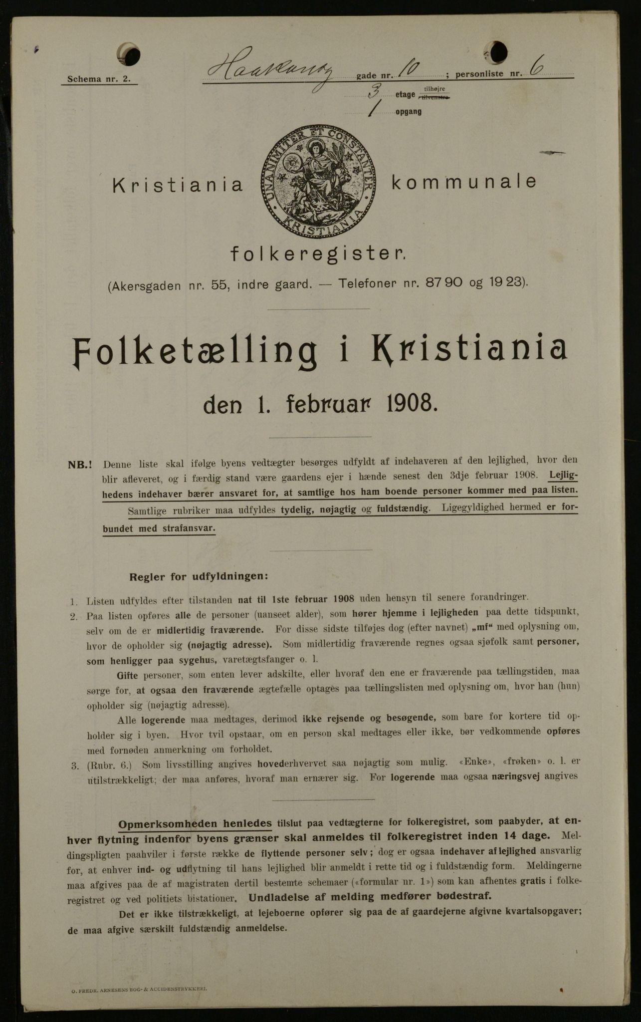 OBA, Kommunal folketelling 1.2.1908 for Kristiania kjøpstad, 1908, s. 38419