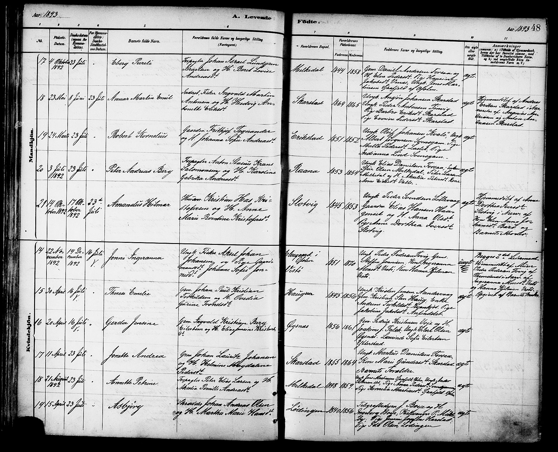 Ministerialprotokoller, klokkerbøker og fødselsregistre - Nordland, AV/SAT-A-1459/872/L1035: Ministerialbok nr. 872A10, 1884-1896, s. 48