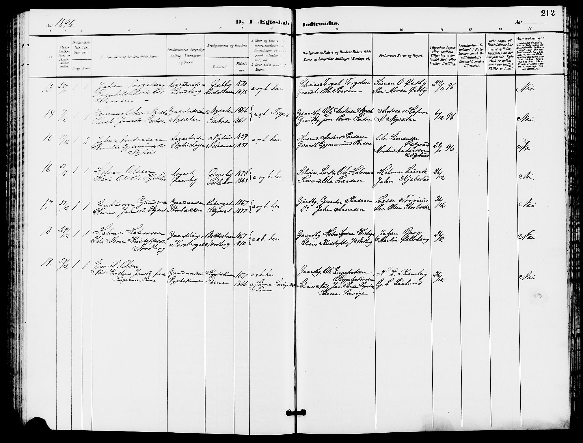 Trysil prestekontor, AV/SAH-PREST-046/H/Ha/Hab/L0006: Klokkerbok nr. 6, 1896-1912, s. 212